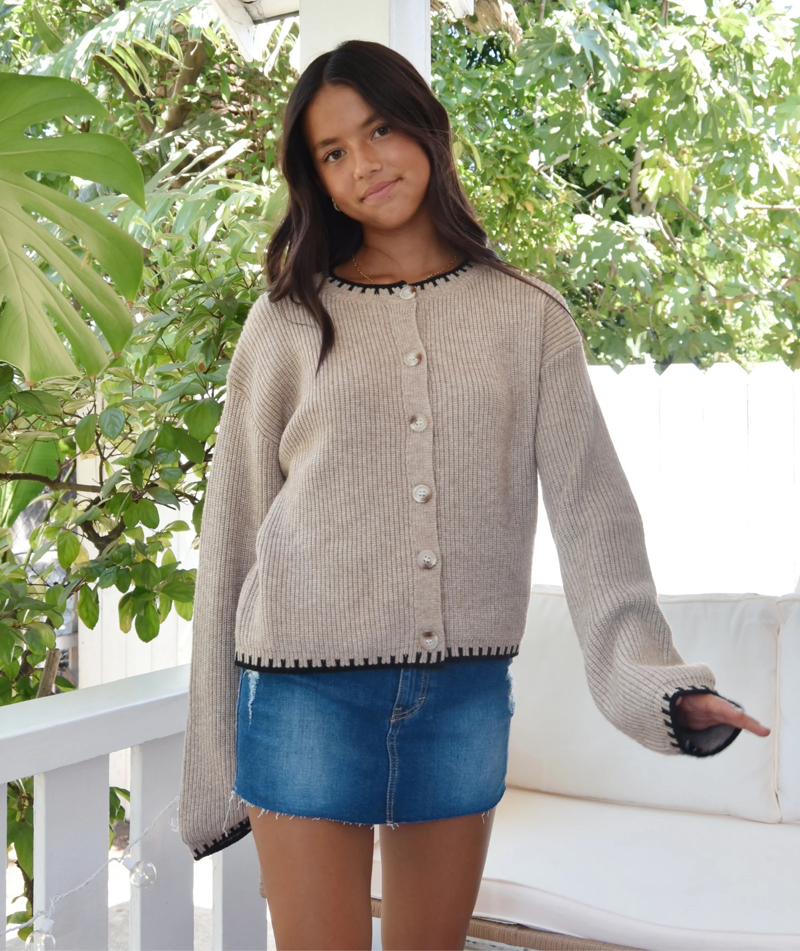 8apart Women Jannie Taupe/Black Cardigan Sweater - Image 2
