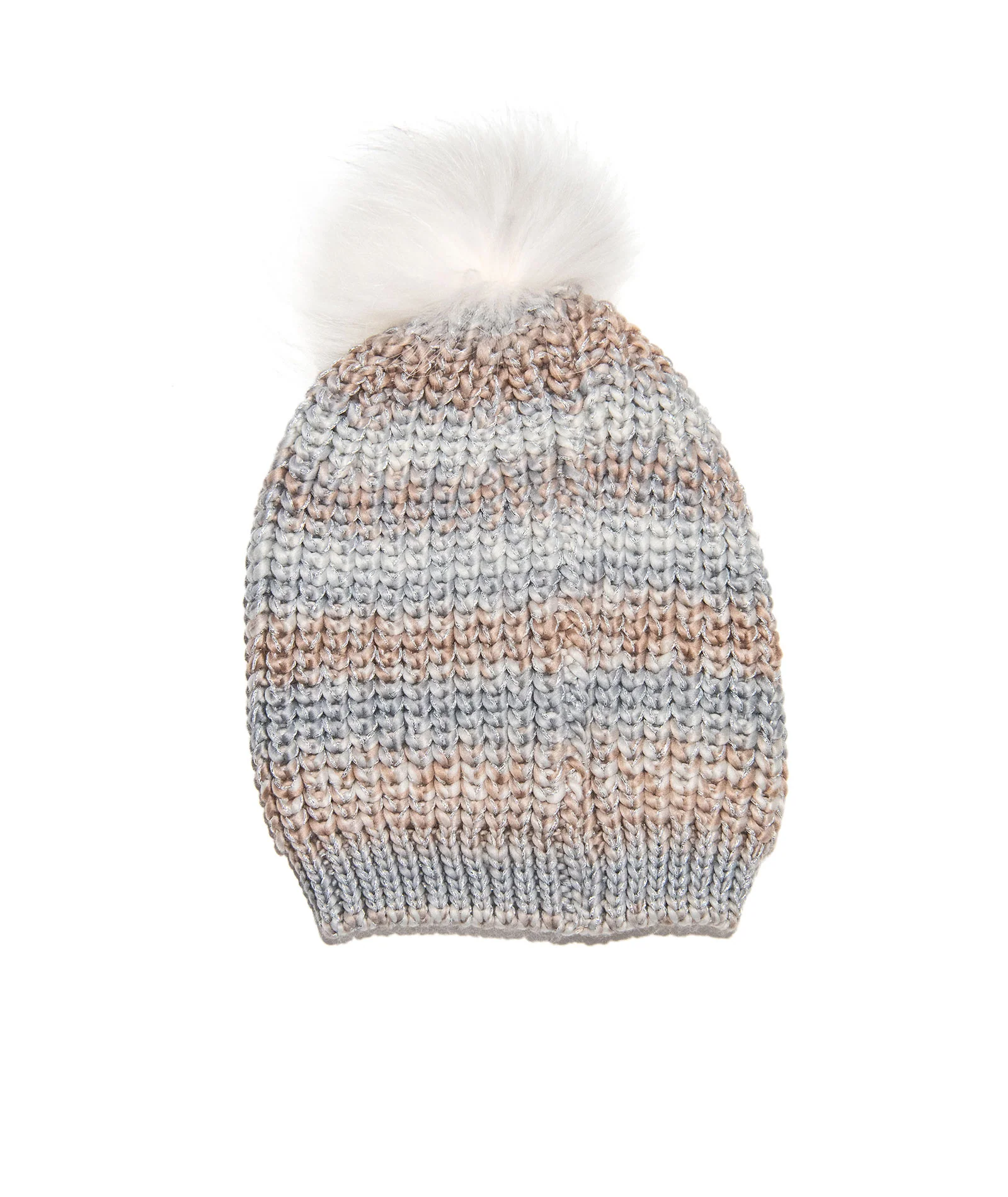 Striped Winter Hat Ivory/Grey Women