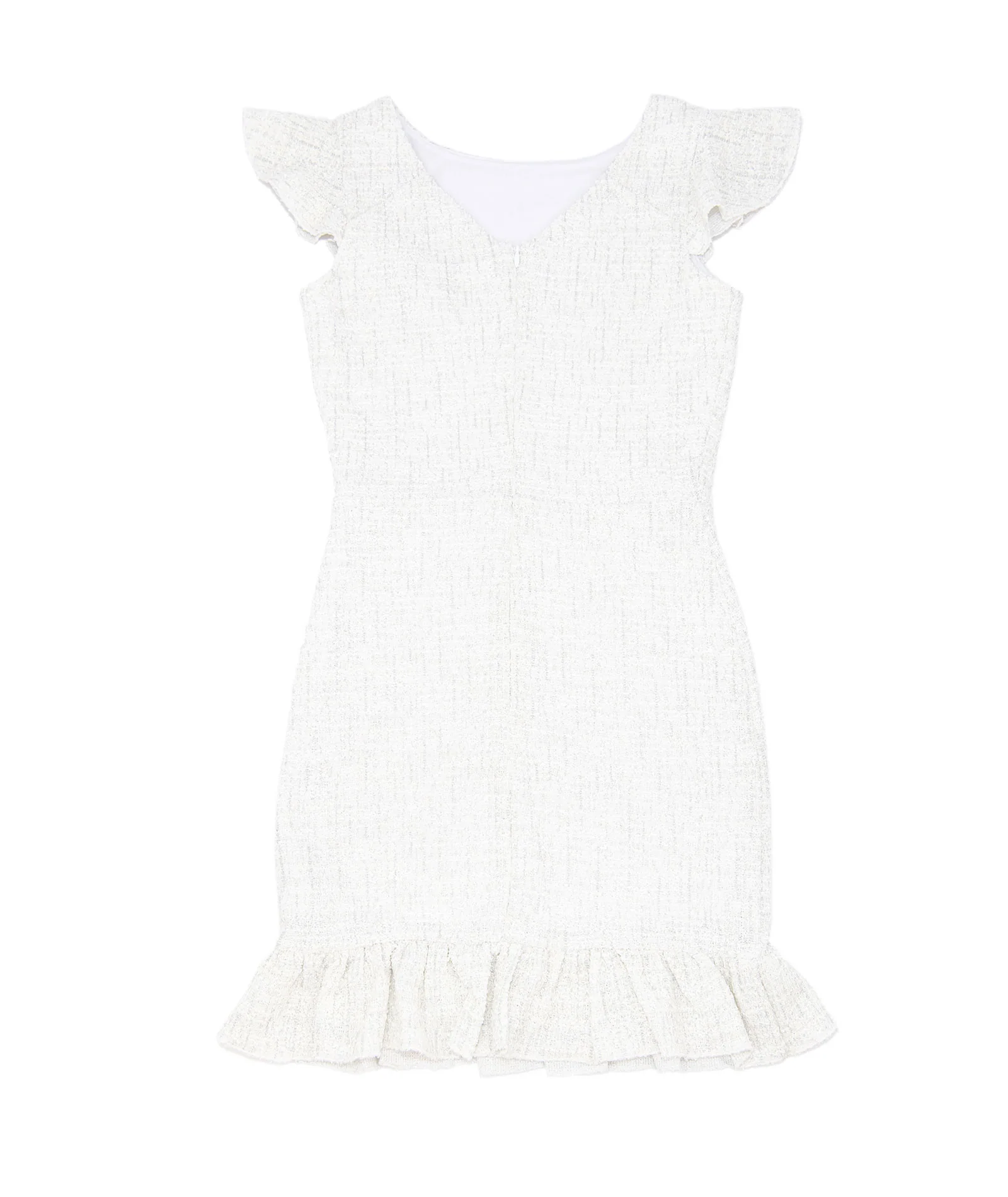 By Debra Girls Clare White/Silver Boucle Ruffle Bottom Sheath Dress - Image 2