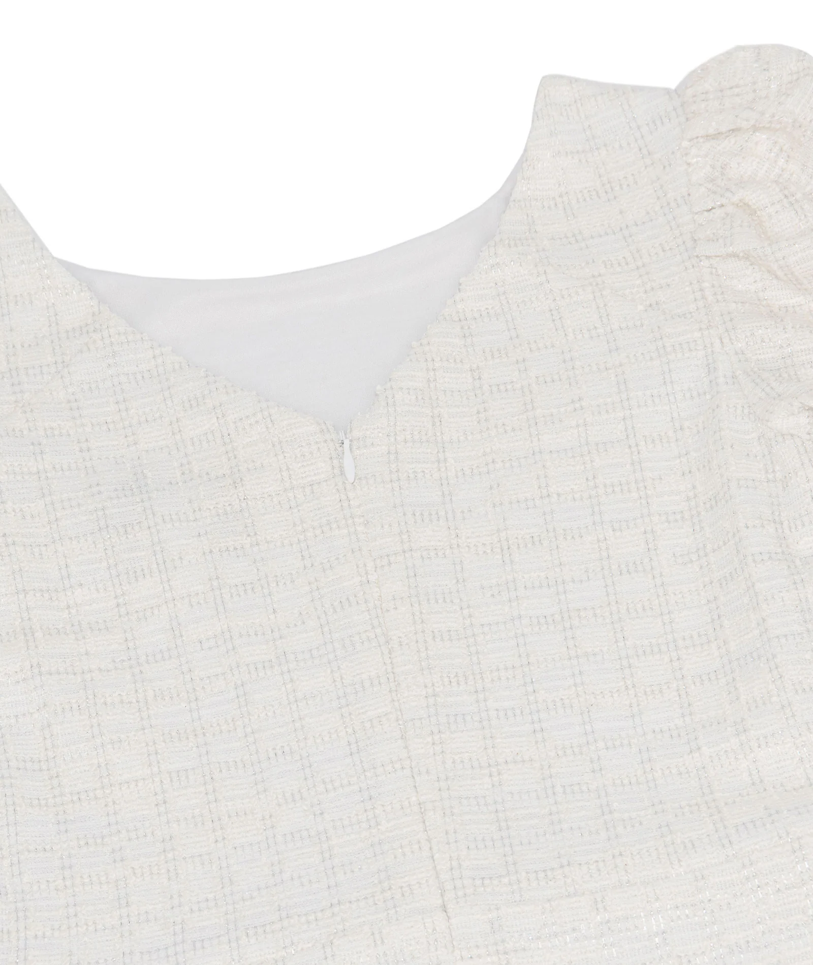 By Debra Girls Mia White/Silver Boucle Puff Sleeve Sheath Dress - Image 3