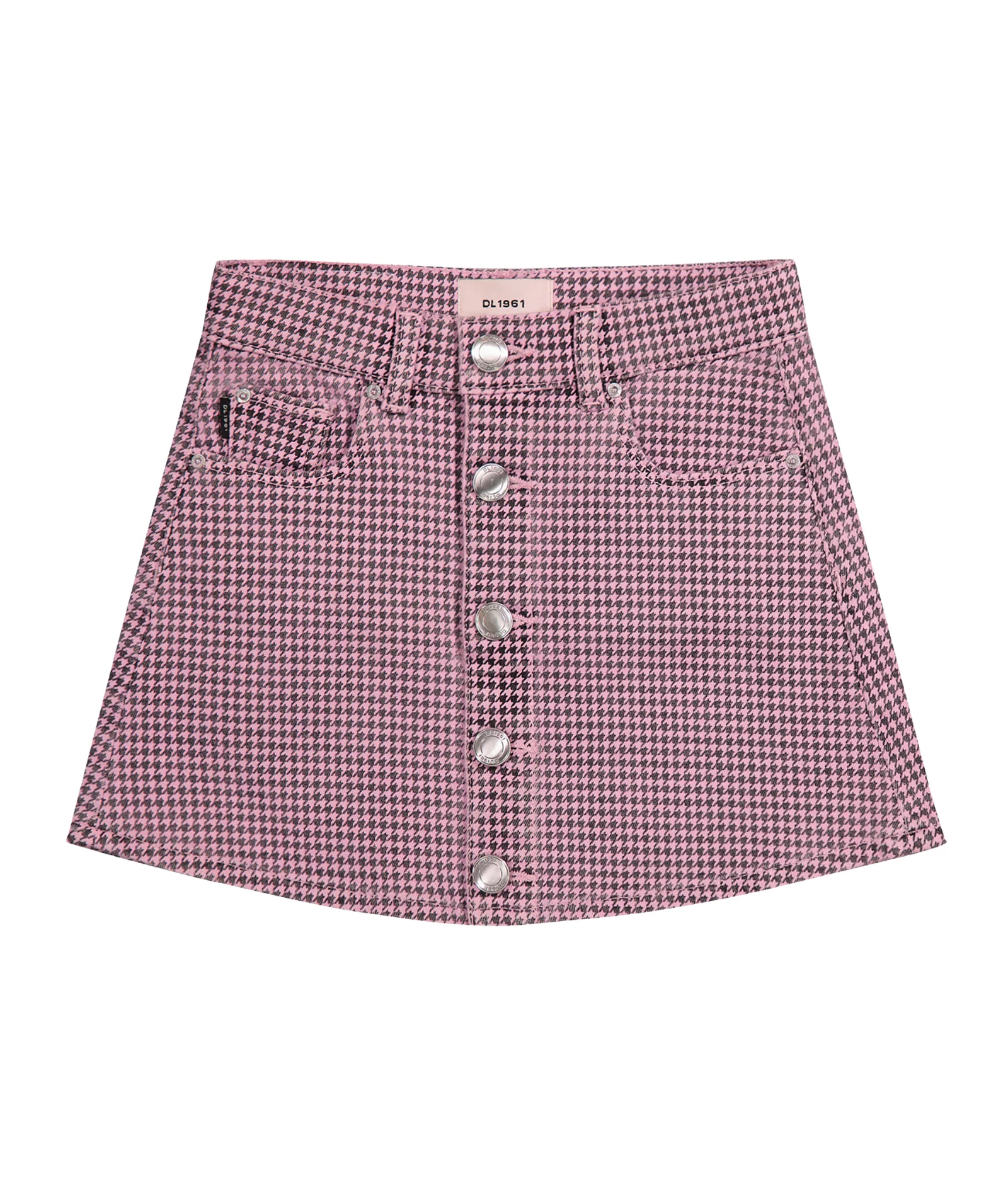 DL1961 Girls Jenny Pink Houndstooth Mini Skirt - Image 5