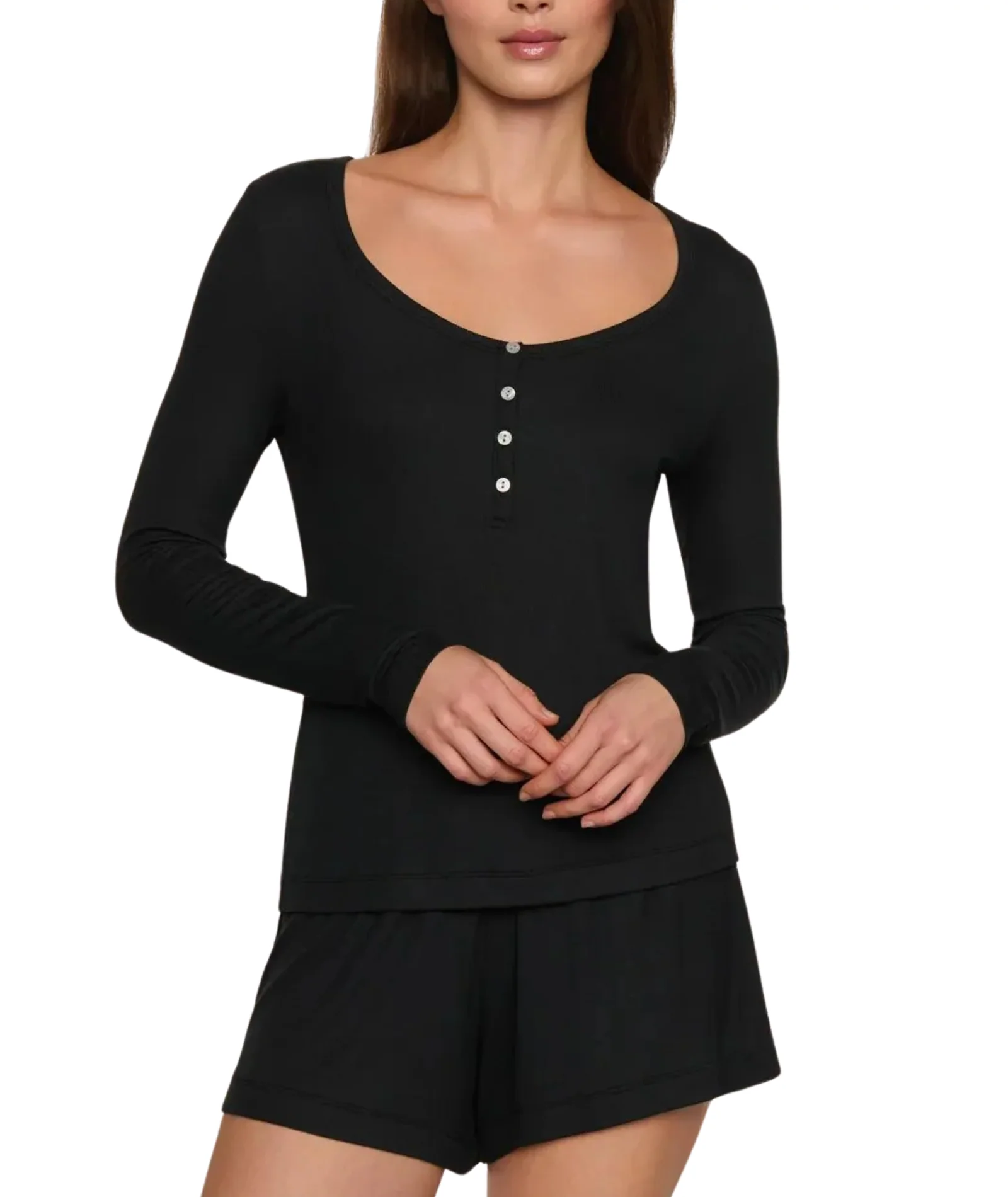 Eberjey Women Dream Rib Long Sleeve Henley - Image 2