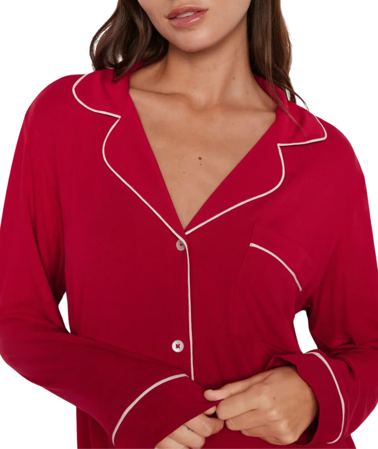 Eberjey Women Gisele Long PJ Set Red/Ivory With Ribbon - Image 4