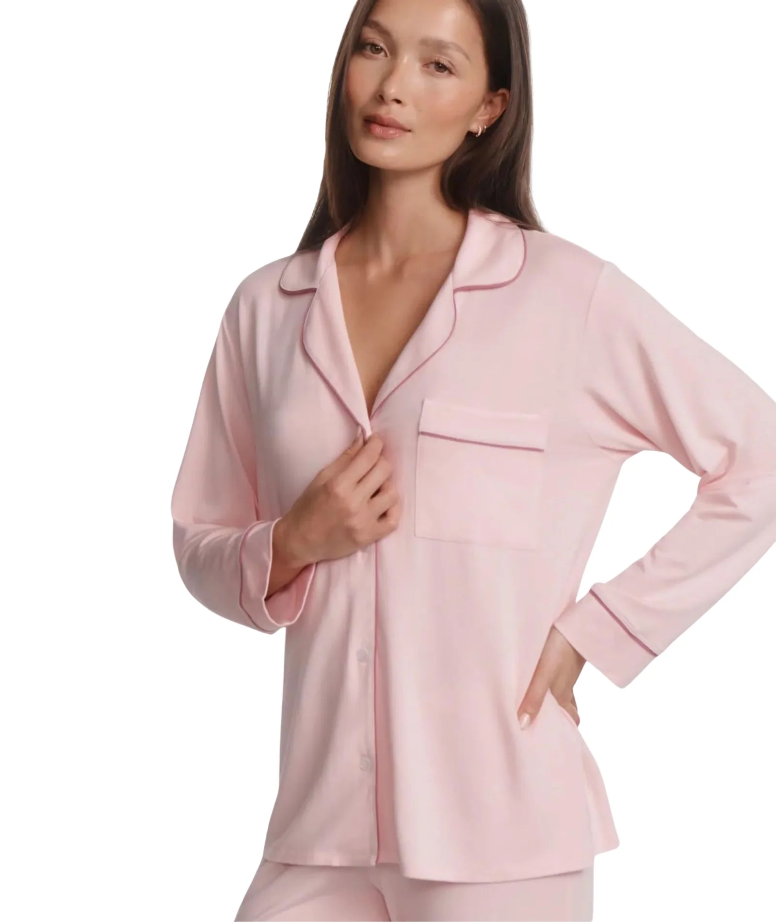 Eberjey Women Gisele Long PJ Set Pale Pink/Fig - Image 2
