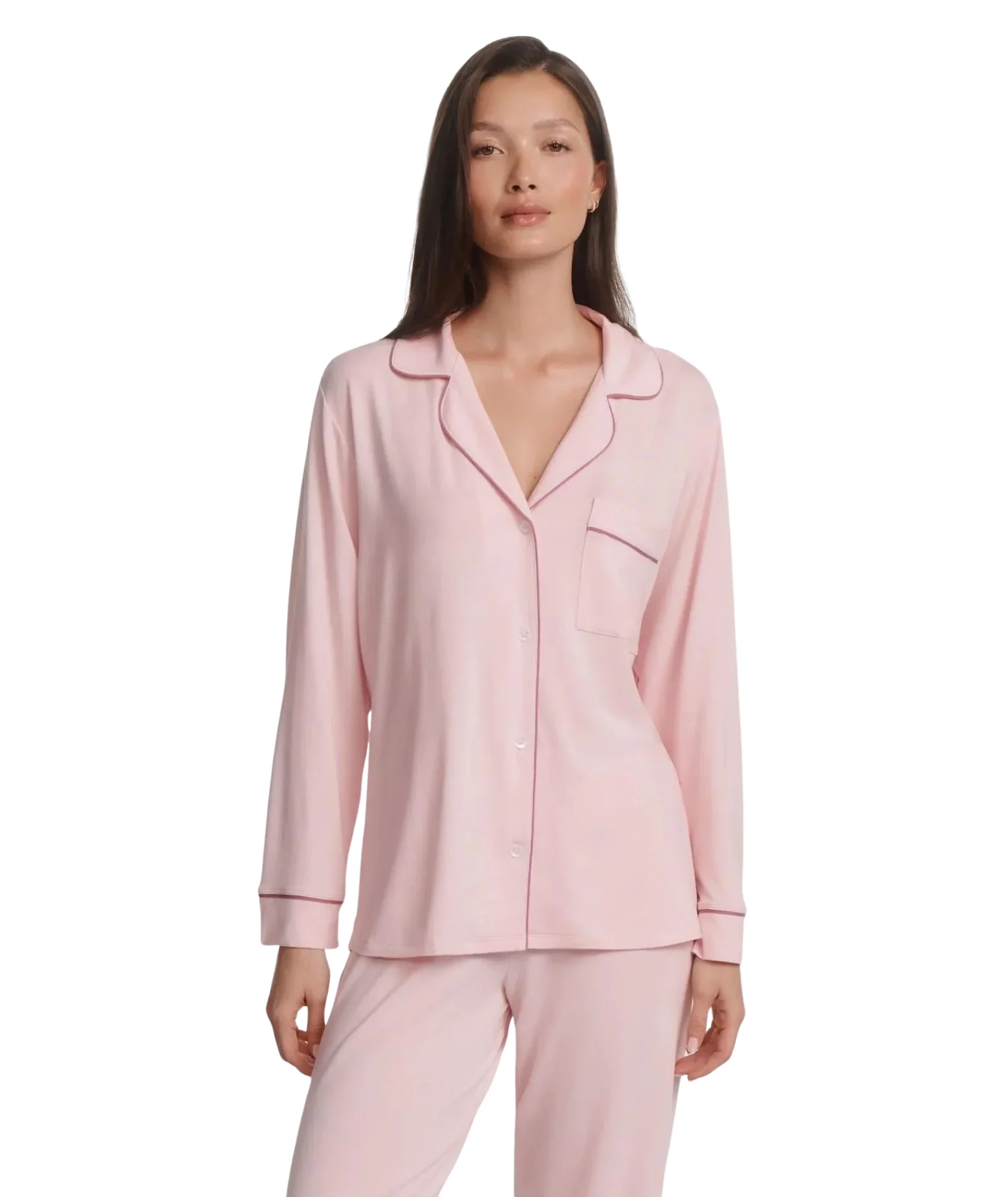 Eberjey Women Gisele Long PJ Set Pale Pink/Fig - Image 3