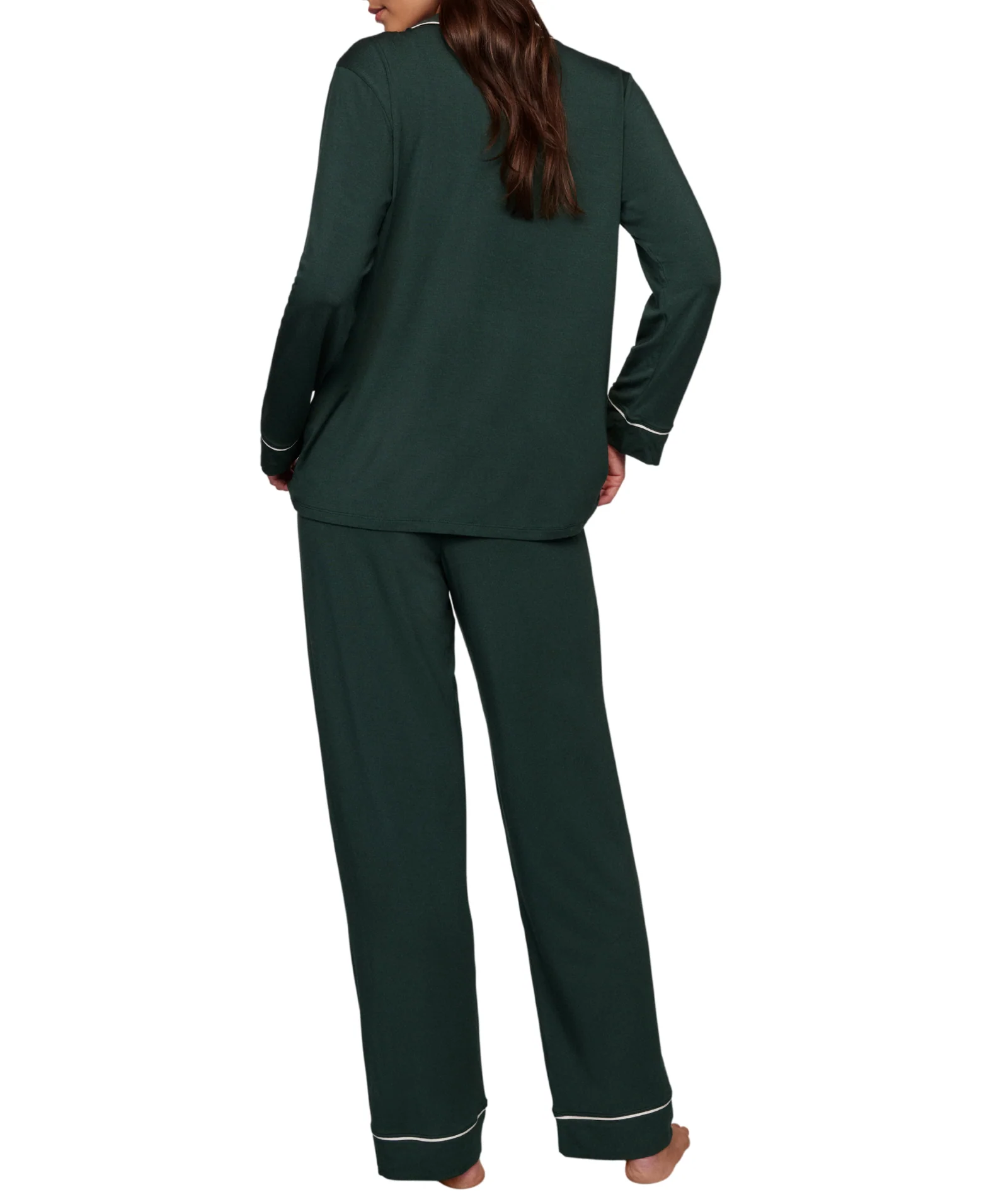 Eberjey Women Gisele Long PJ Set Pine/Ivory With Ribbon - Image 6