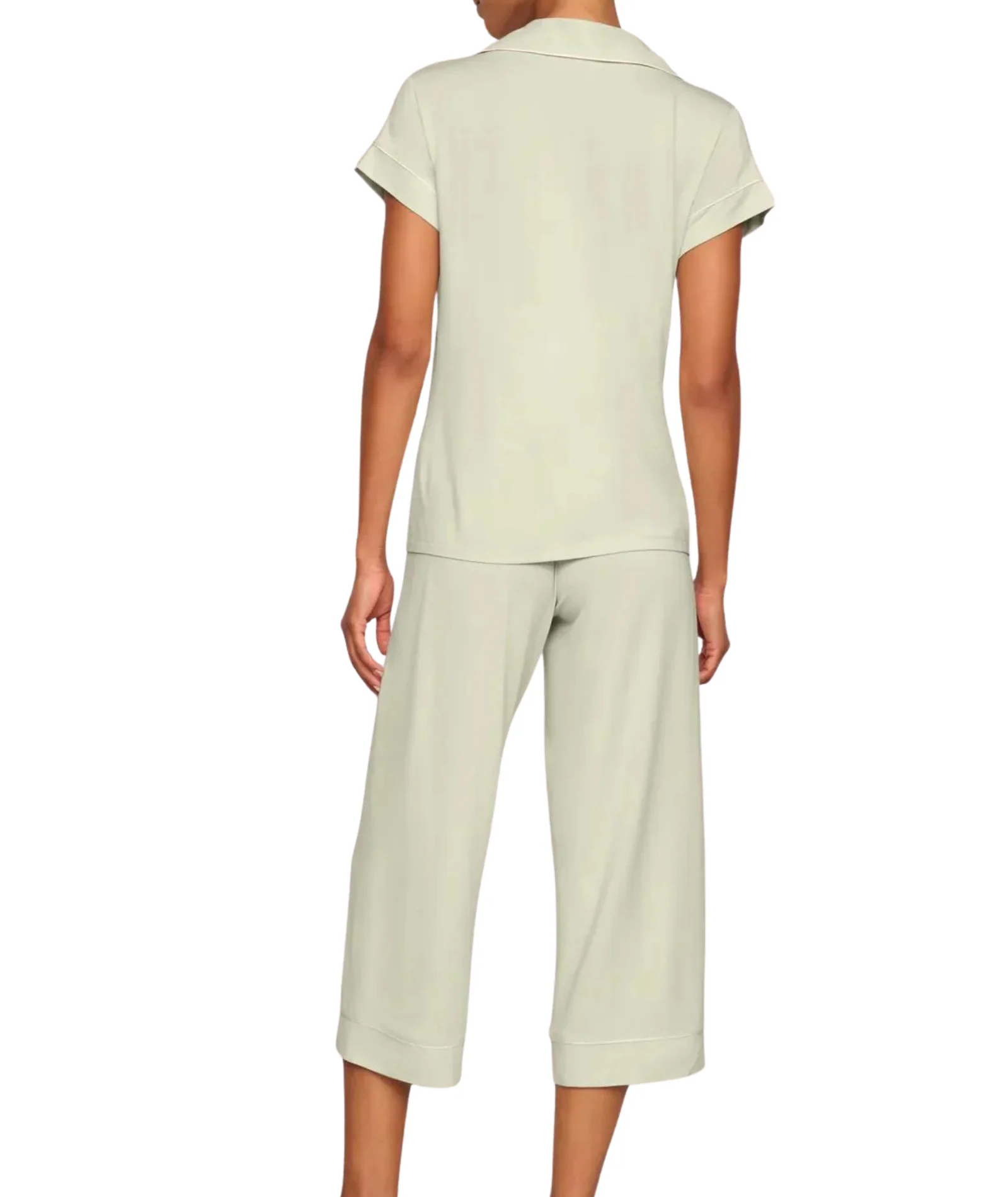 Eberjey Women Gisele Short Sleeve Crop Pants PJ Set Mint Cream/Ivory - Image 3
