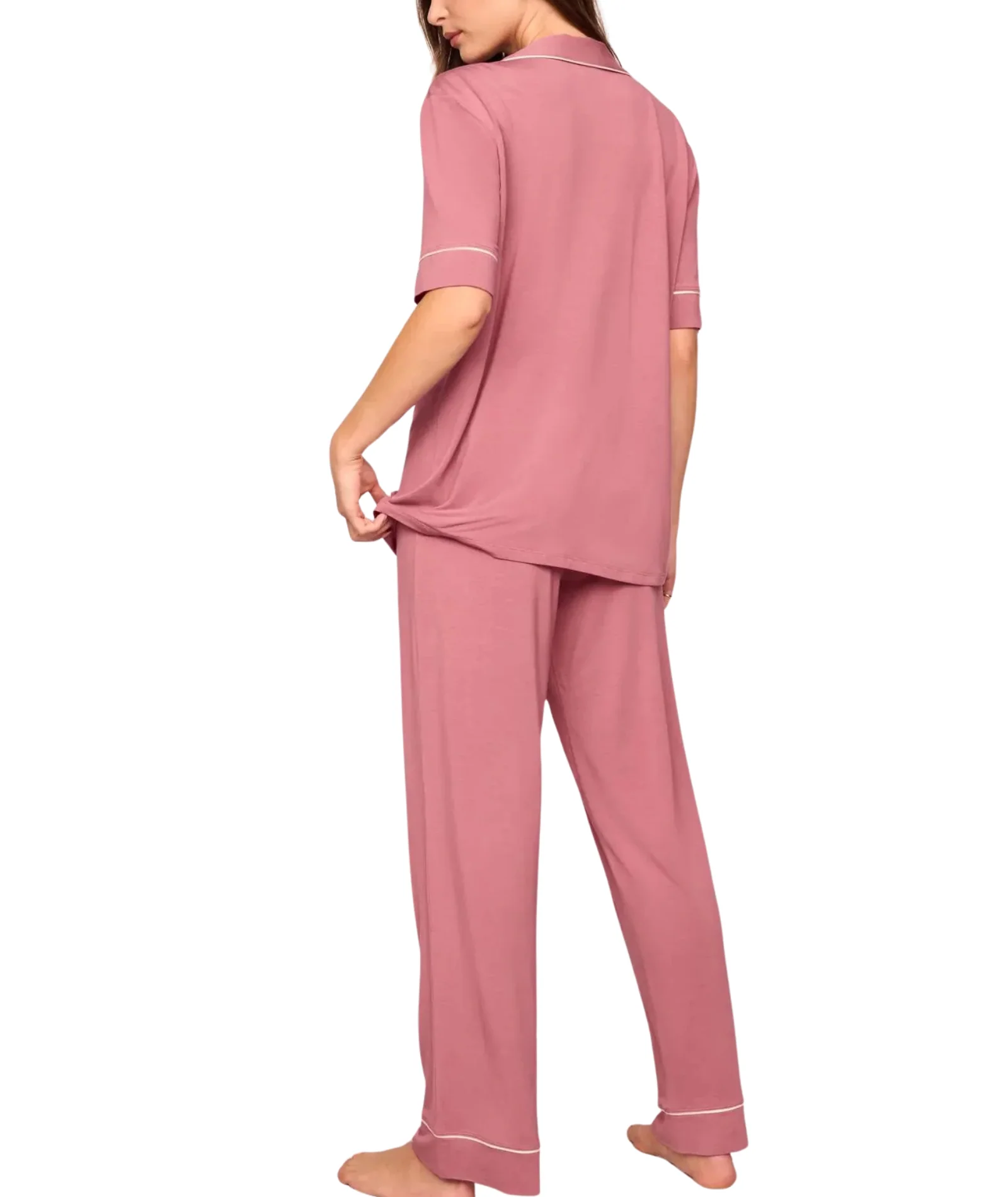 Eberjey Women Gisele Short Sleeve Pants PJ Set Berry Blush/Ivory - Image 3