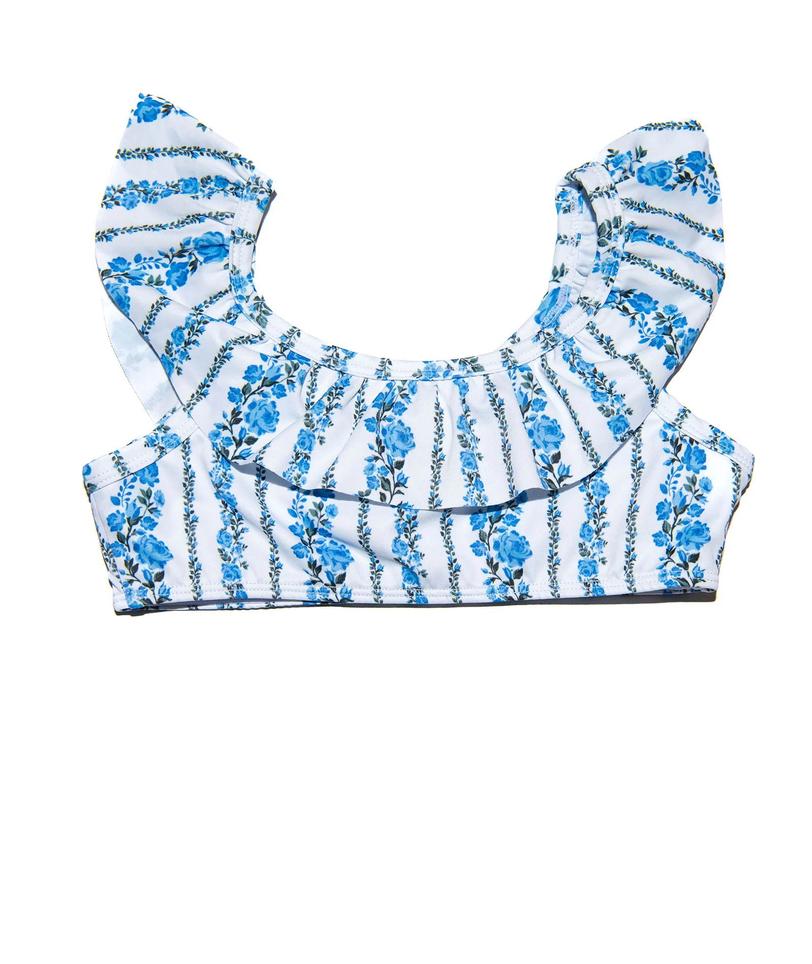 FBZ Girls Blue Stripe Floral Ruffle Bikini - Image 5