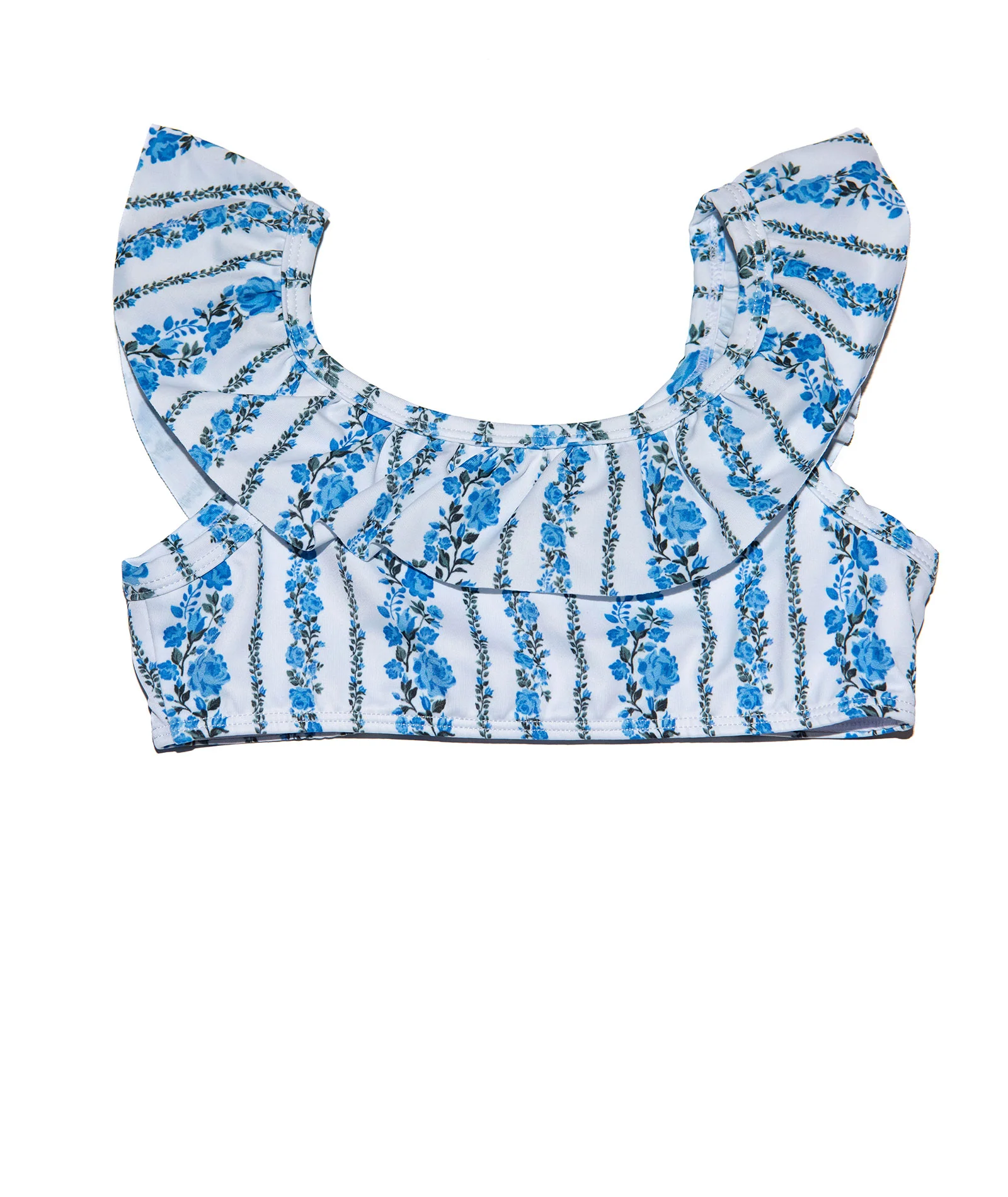 FBZ Girls Blue Stripe Floral Ruffle Bikini - Image 6