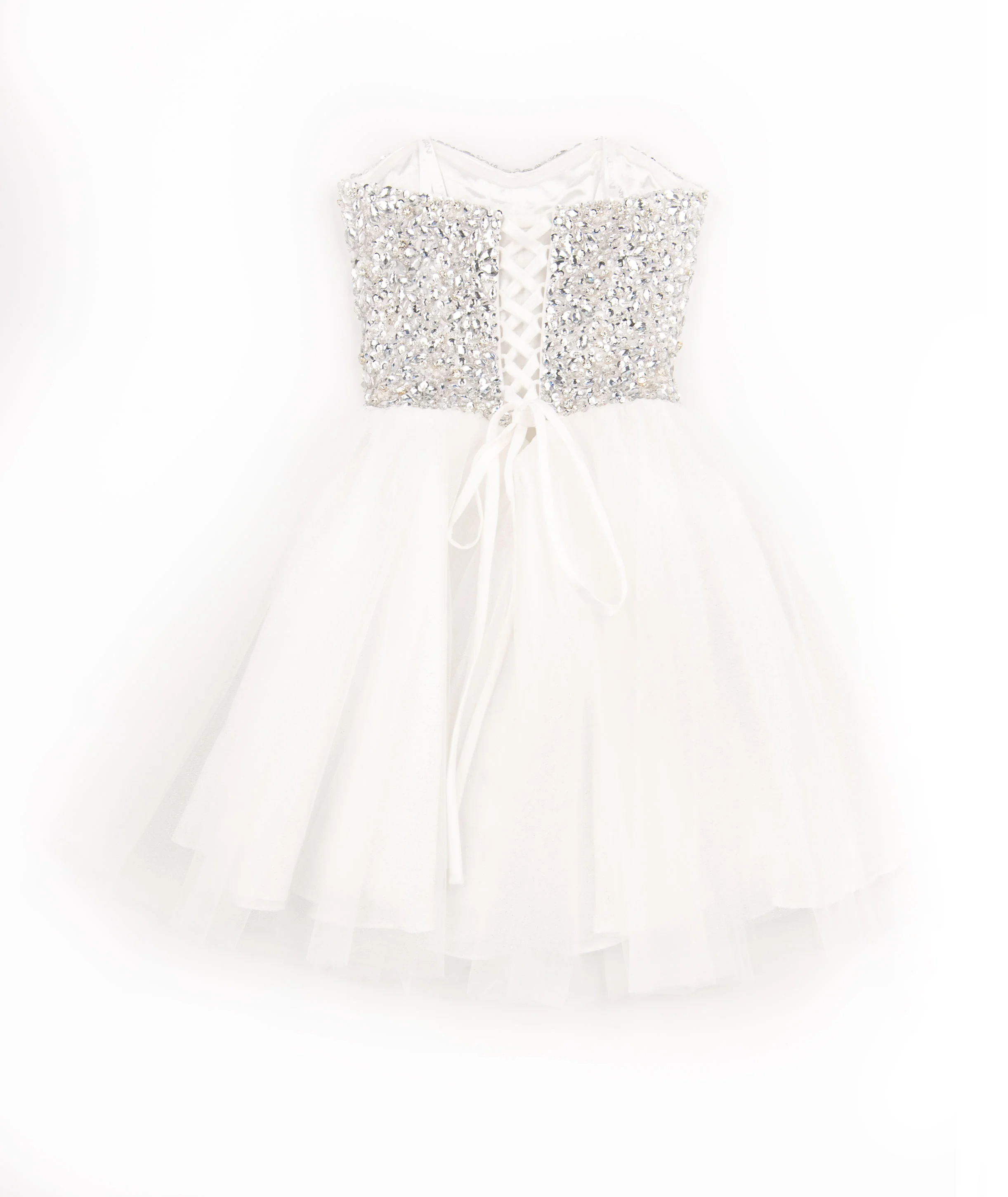 Jovani Girls Talia Crystal Tulle Dress White - Image 2