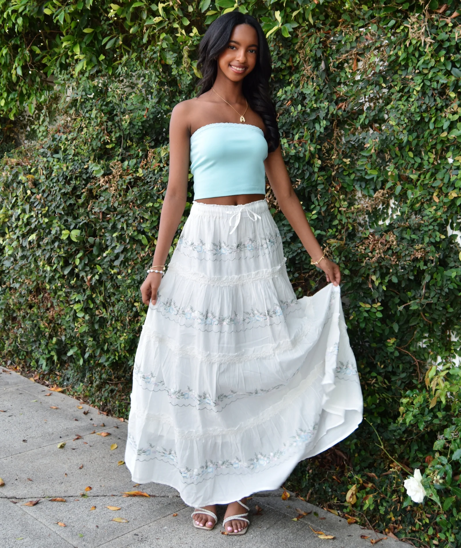Katie J NYC Juniors Cream/Silver Lurex Allegra Maxi Skirt - Image 2