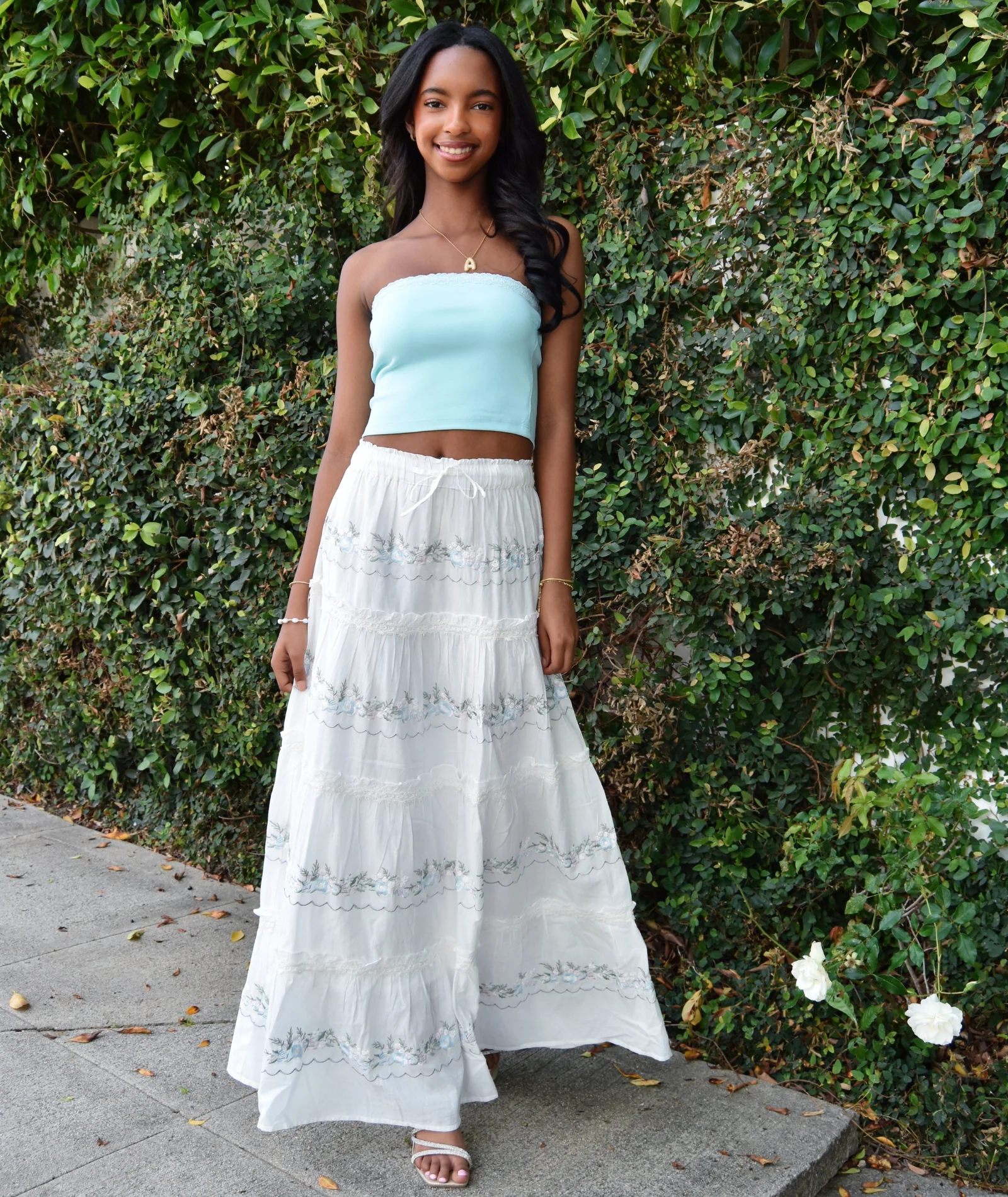 Katie J NYC Juniors Cream/Silver Lurex Allegra Maxi Skirt - Image 3