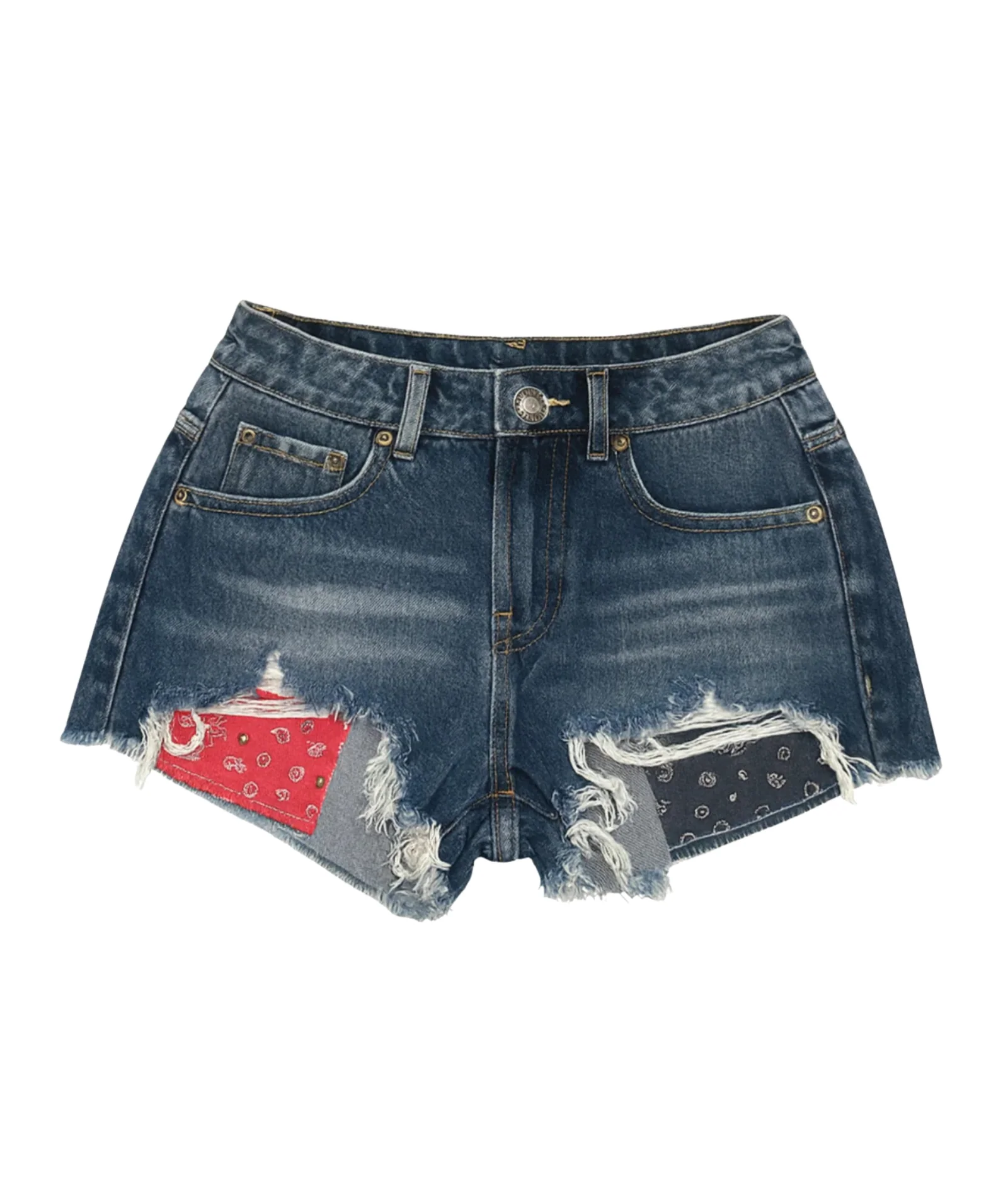 Katie J NYC Girls Malibu Classic Red Bandana Pocket Jean Shorts - Image 4