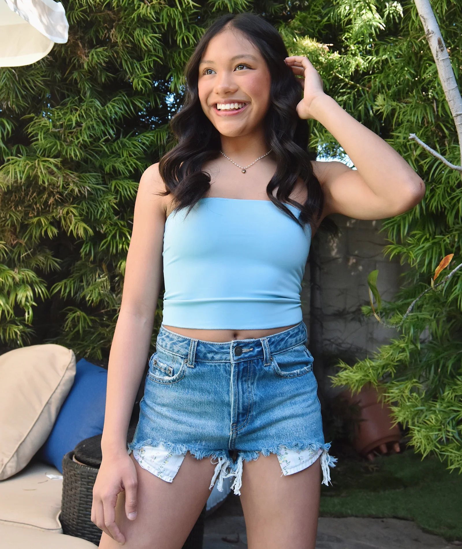 Katie J NYC Juniors Malibu Dark Wash Printed Pocket Jean Shorts - Image 3