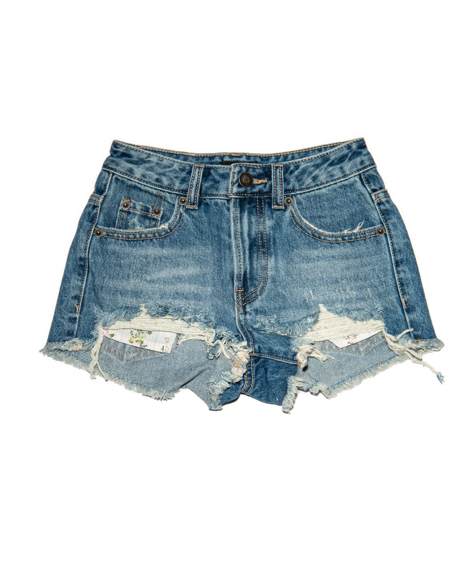 Katie J NYC Juniors Malibu Dark Wash Printed Pocket Jean Shorts - Image 5