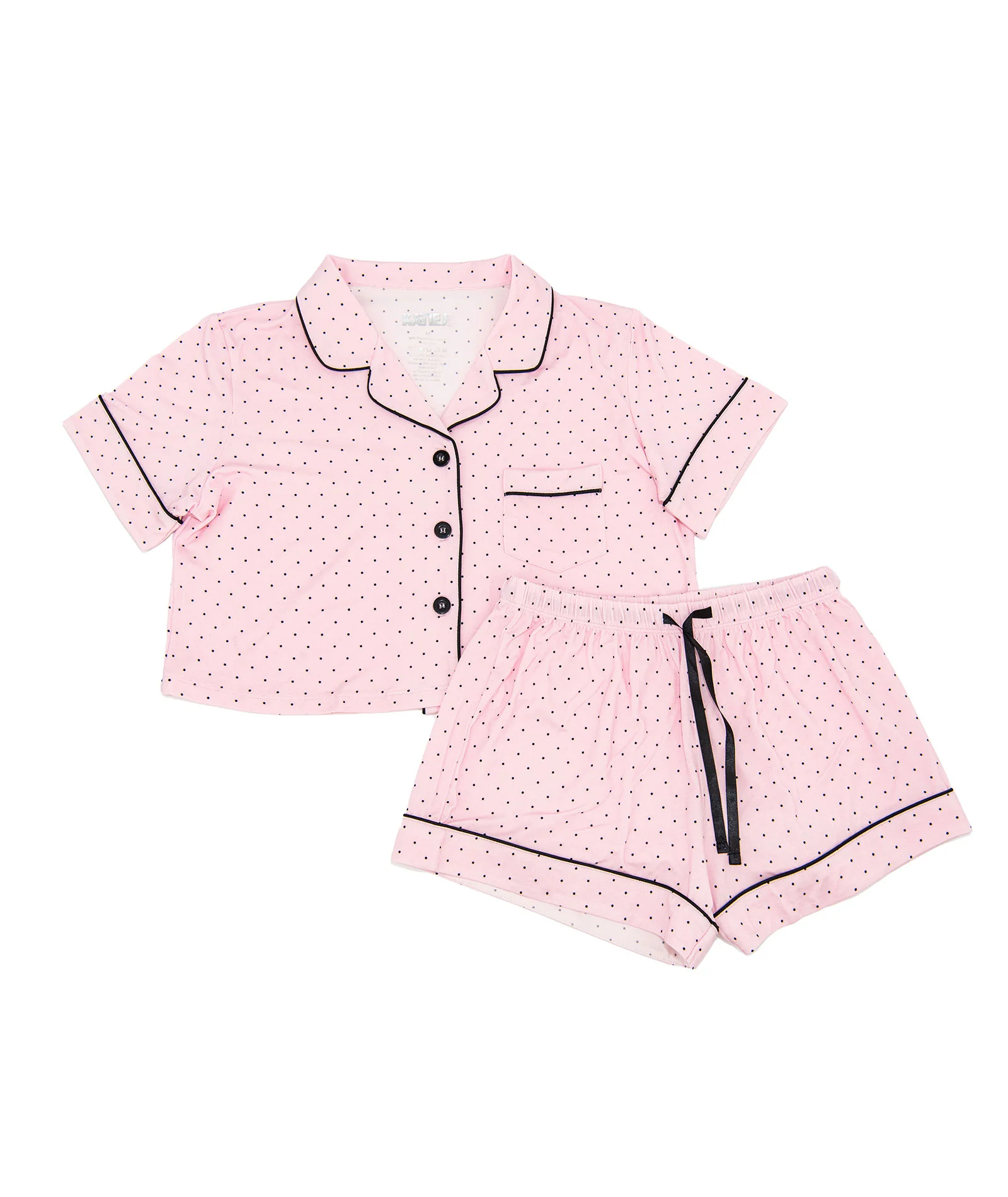 Katie J NYC Juniors Pink Micro Dots Lily Cropped Shorts PJ Set - Image 2