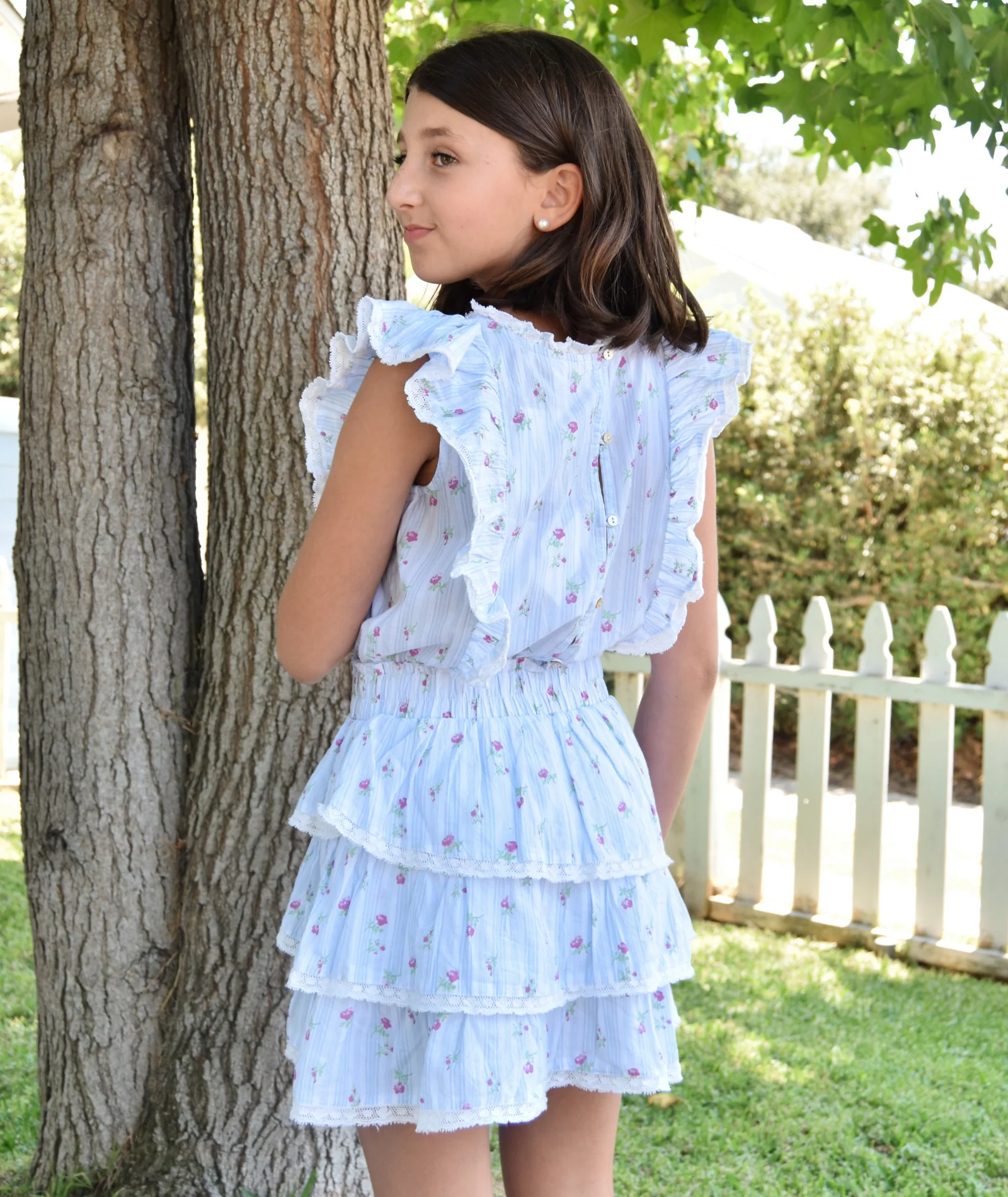 Love Shack Fancy Girls Decker Dress Coastline Blue - Image 3