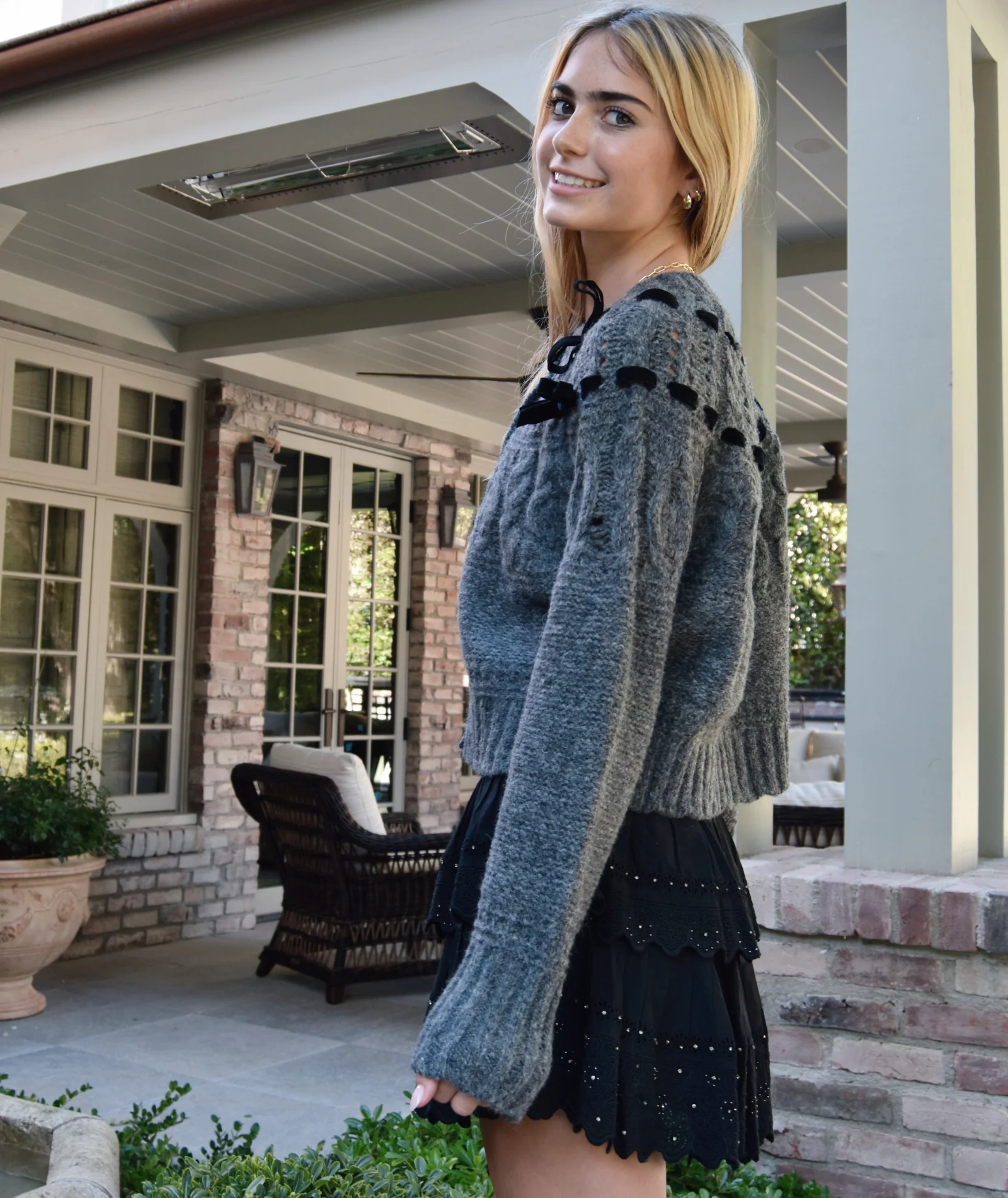 Love Shack Fancy Women Clementian Cardigan Dark Grey Melange - Image 2