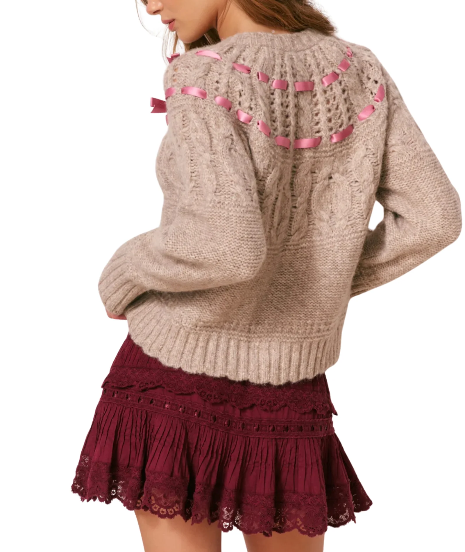 Love Shack Fancy Women Clementian Cardigan Oatmeal Melange - Image 5