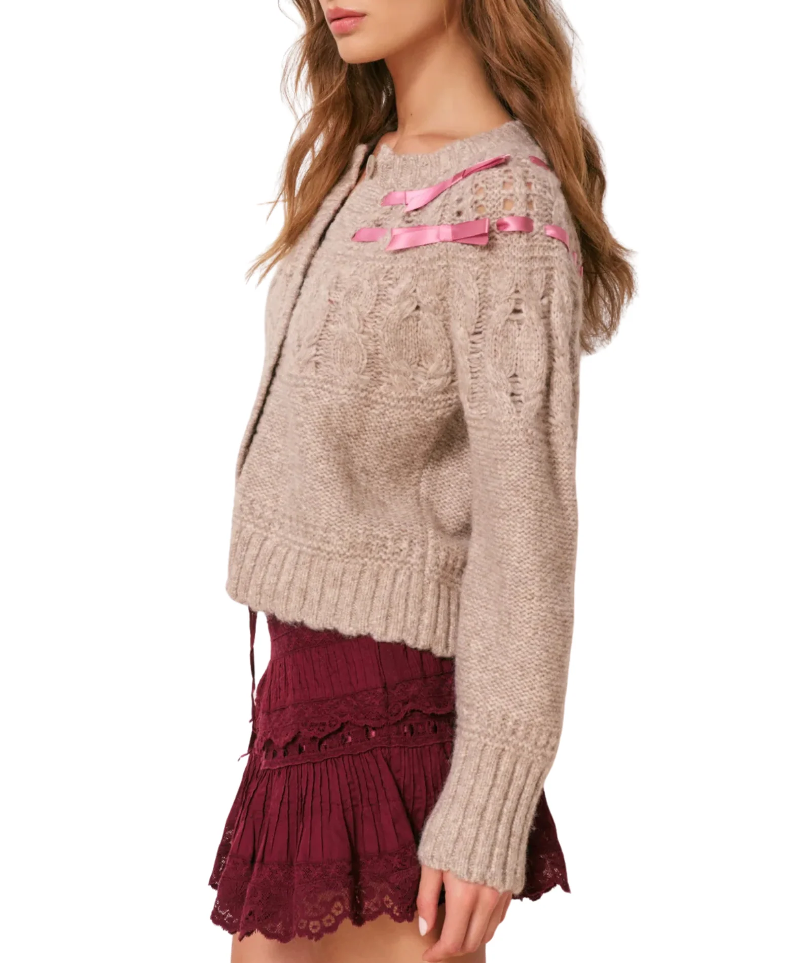 Love Shack Fancy Women Clementian Cardigan Oatmeal Melange - Image 6
