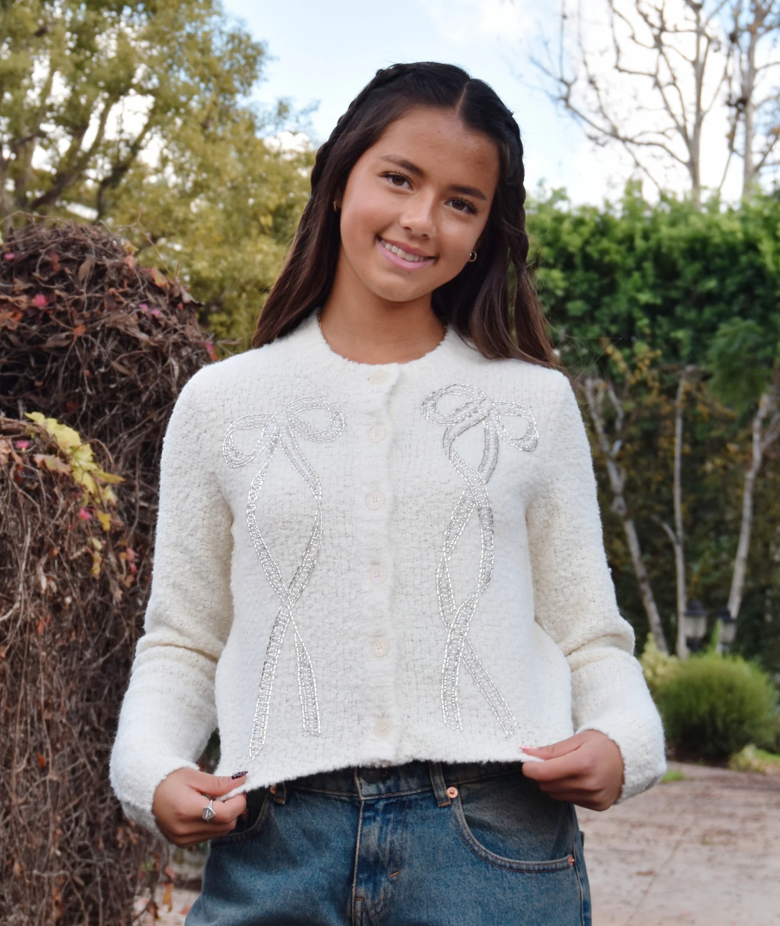 Love Shack Fancy Women Leocadia Cardigan Ivory - Image 3