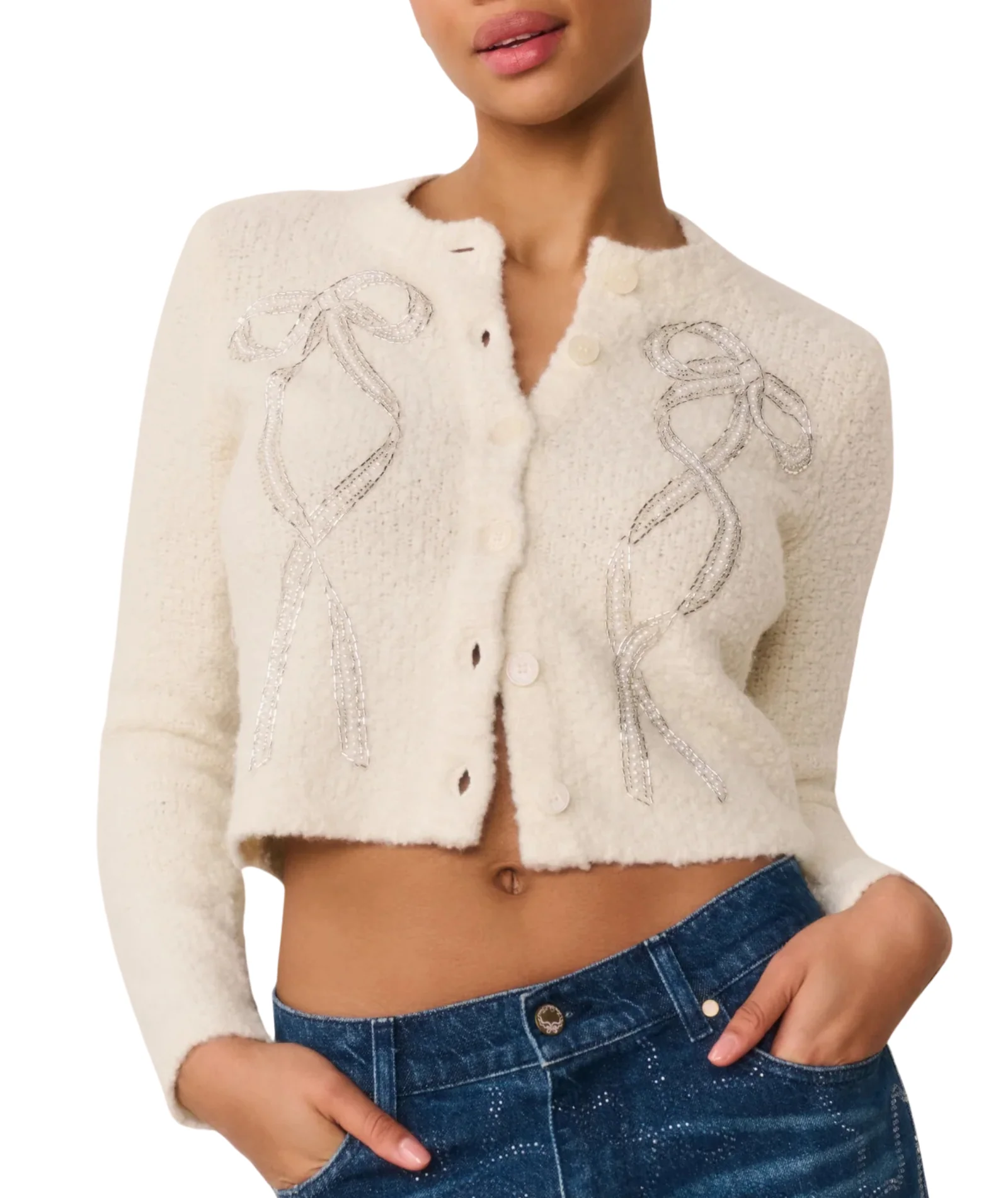 Love Shack Fancy Women Leocadia Cardigan Ivory - Image 4