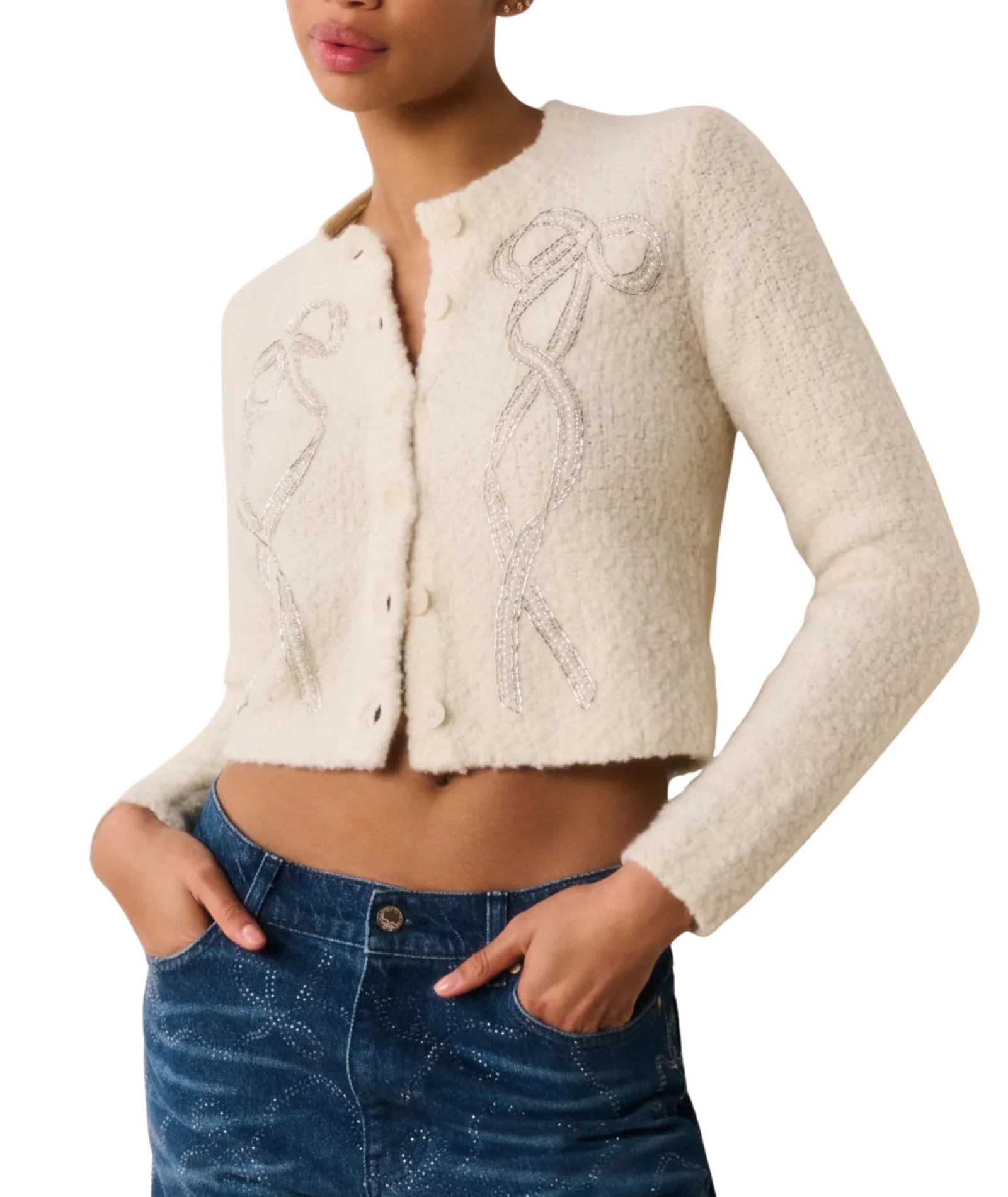 Love Shack Fancy Women Leocadia Cardigan Ivory - Image 5