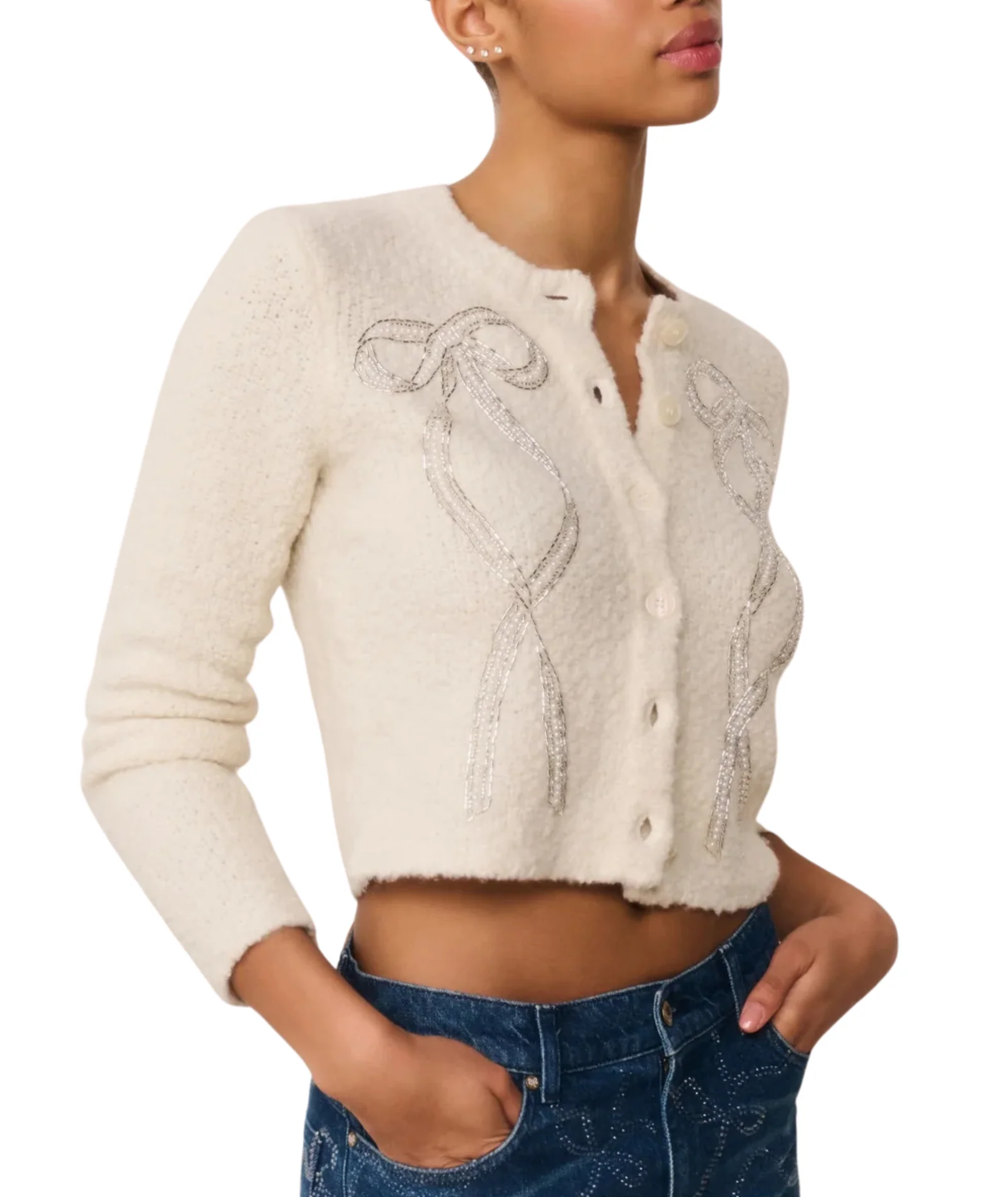 Love Shack Fancy Women Leocadia Cardigan Ivory - Image 6