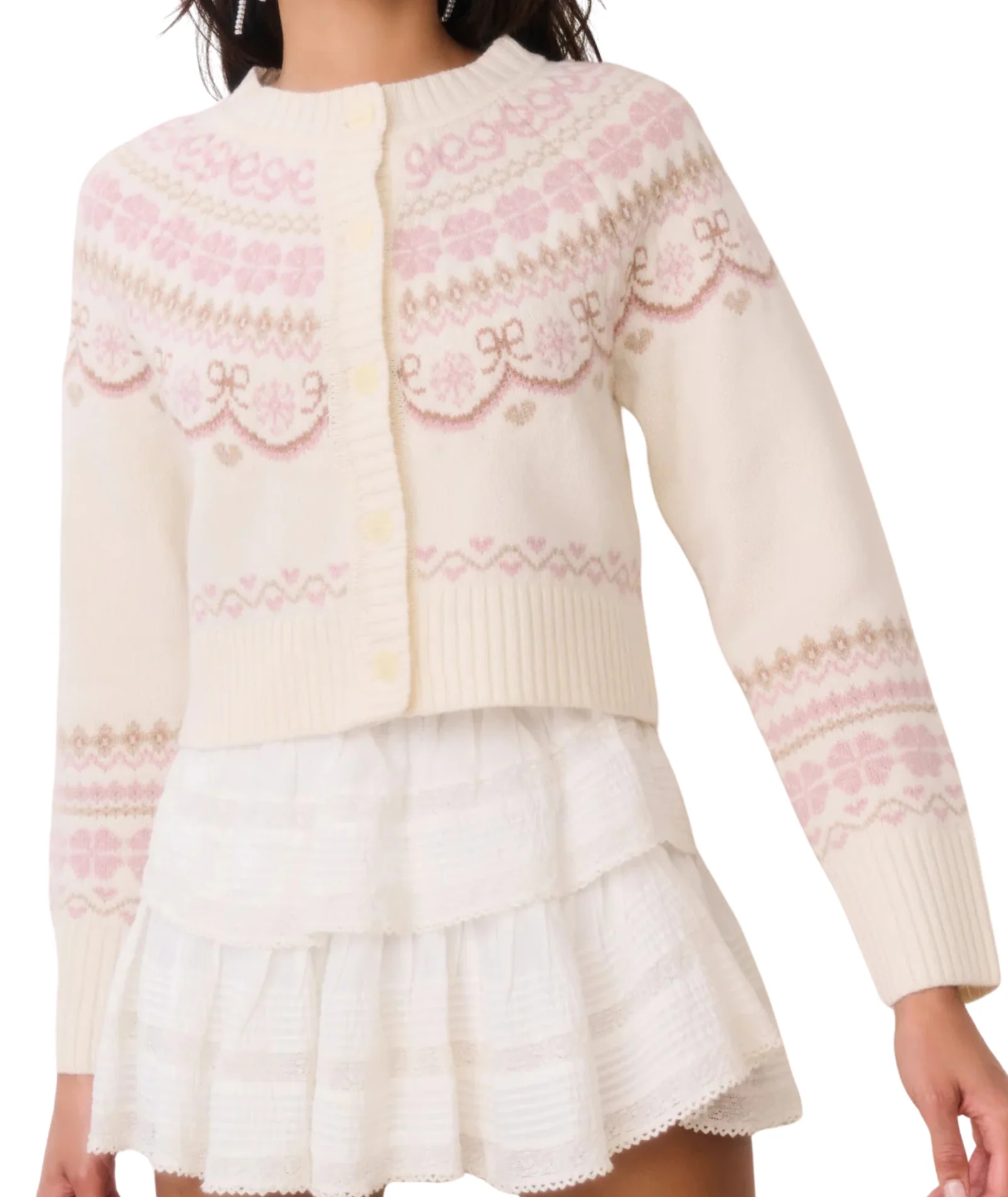 Love Shack Fancy Women Shantae Cardigan Pink Champagne - Image 4