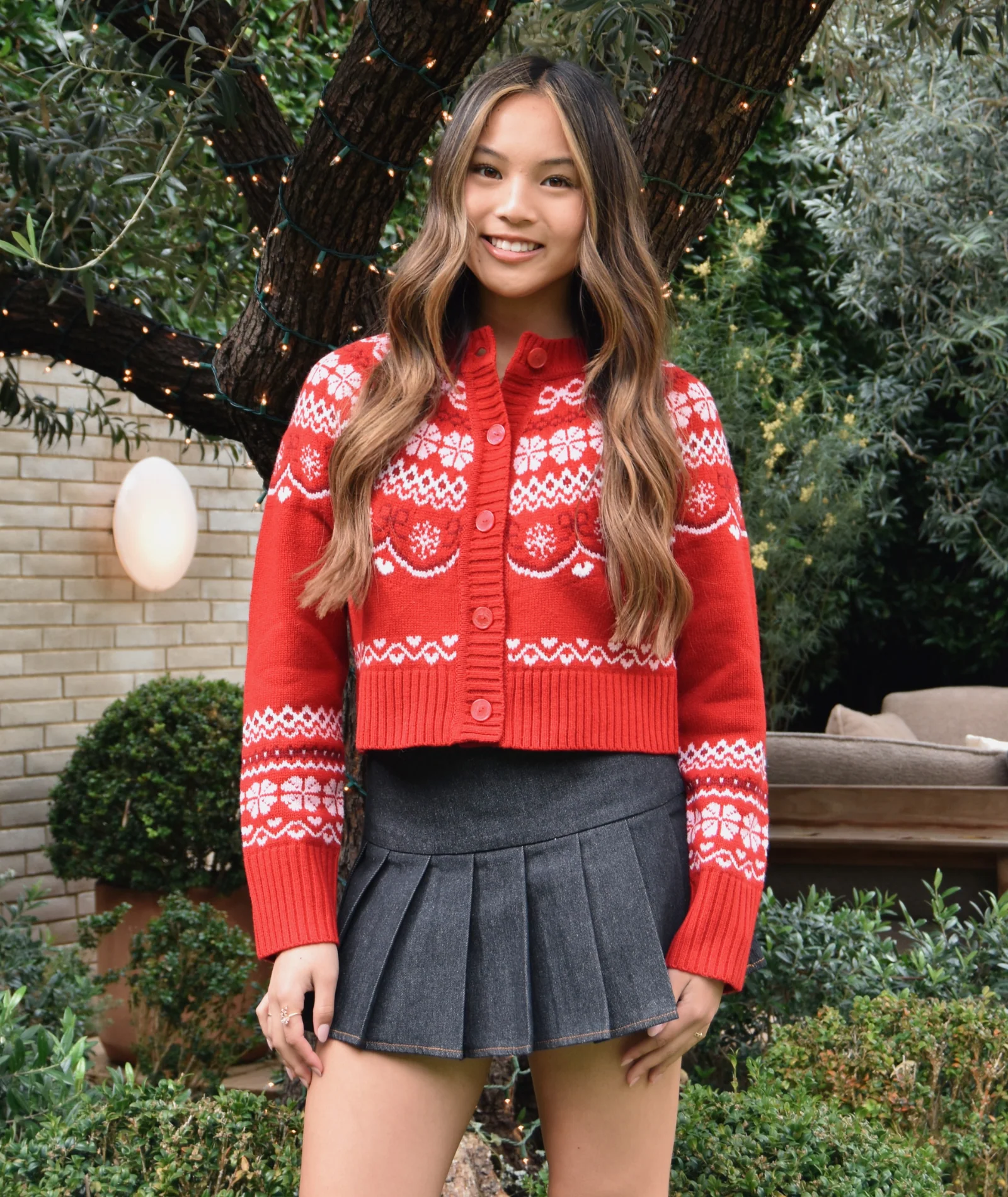 Love Shack Fancy Women Shantae Cardigan Red Velvet Truffle - Image 3