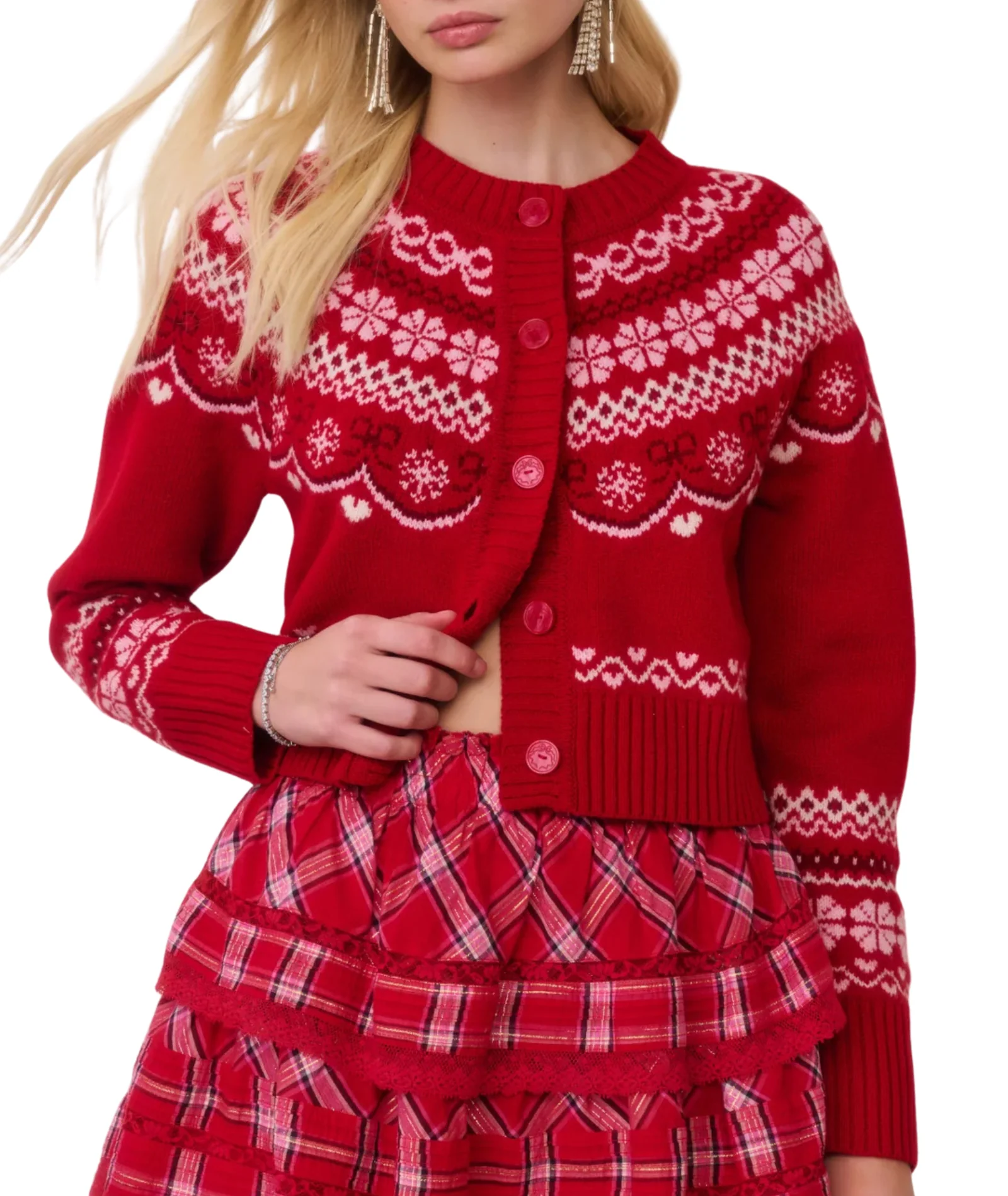 Love Shack Fancy Women Shantae Cardigan Red Velvet Truffle - Image 6