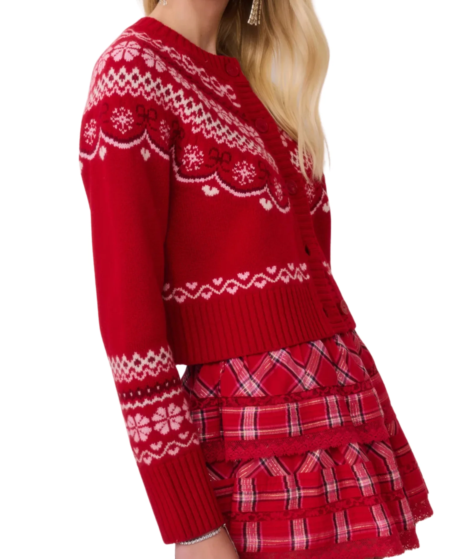 Love Shack Fancy Women Shantae Cardigan Red Velvet Truffle - Image 7