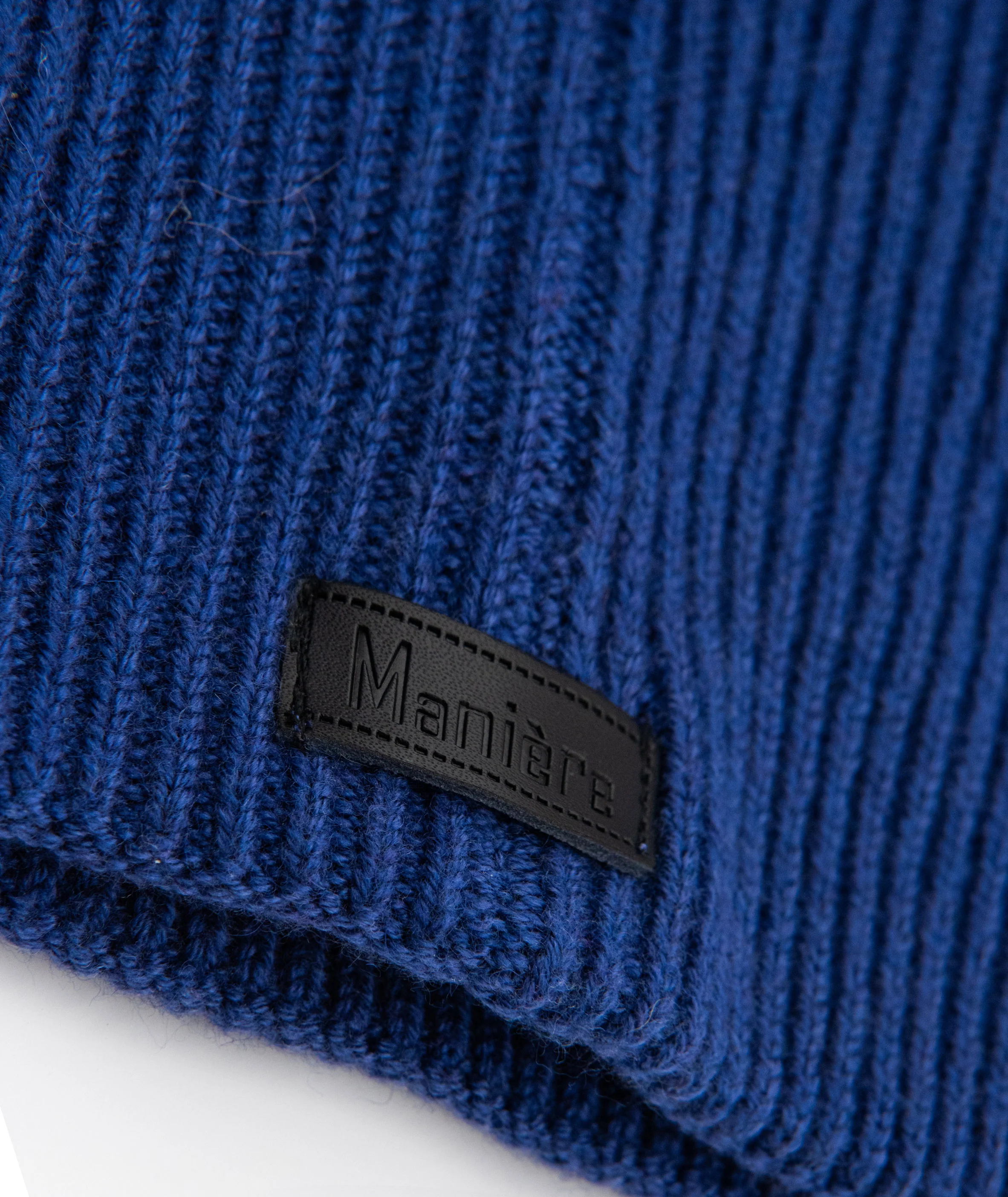 Maniere Cobalt Knit Wool Hat With Multi Pom - Image 2