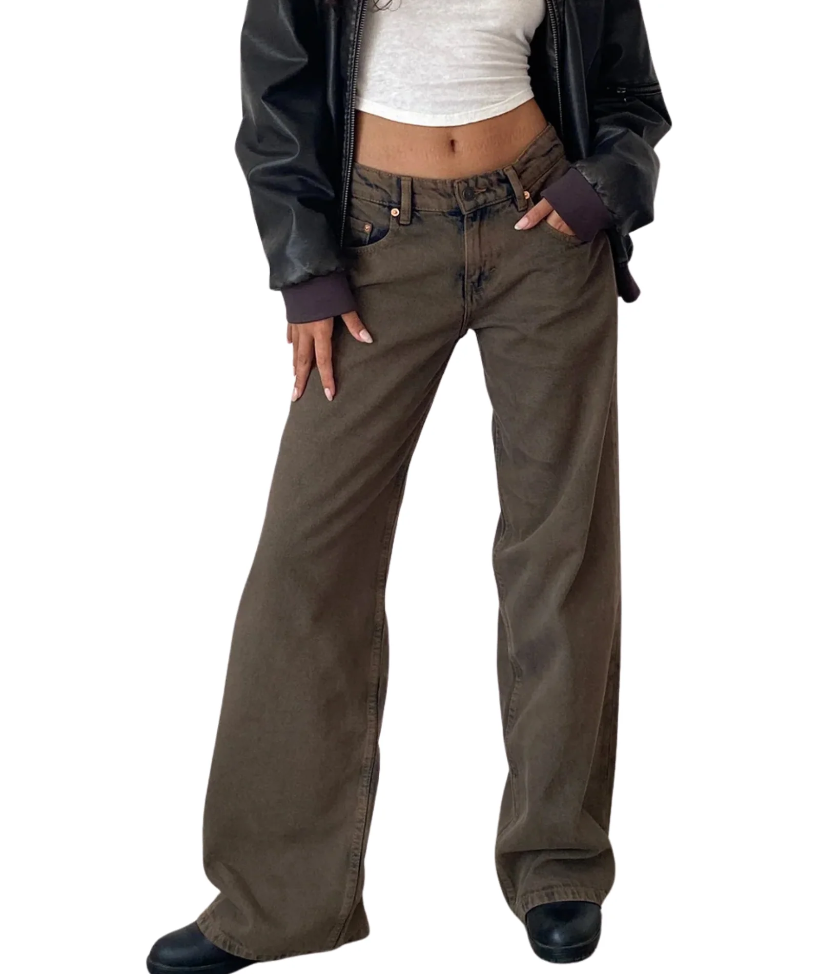 Motel Rocks Women Roomy Extra Wide Low Rise Jeans Dark Sand - Image 3