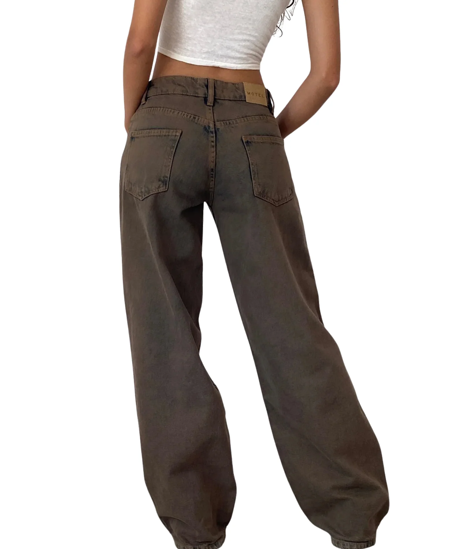 Motel Rocks Women Roomy Extra Wide Low Rise Jeans Dark Sand - Image 4