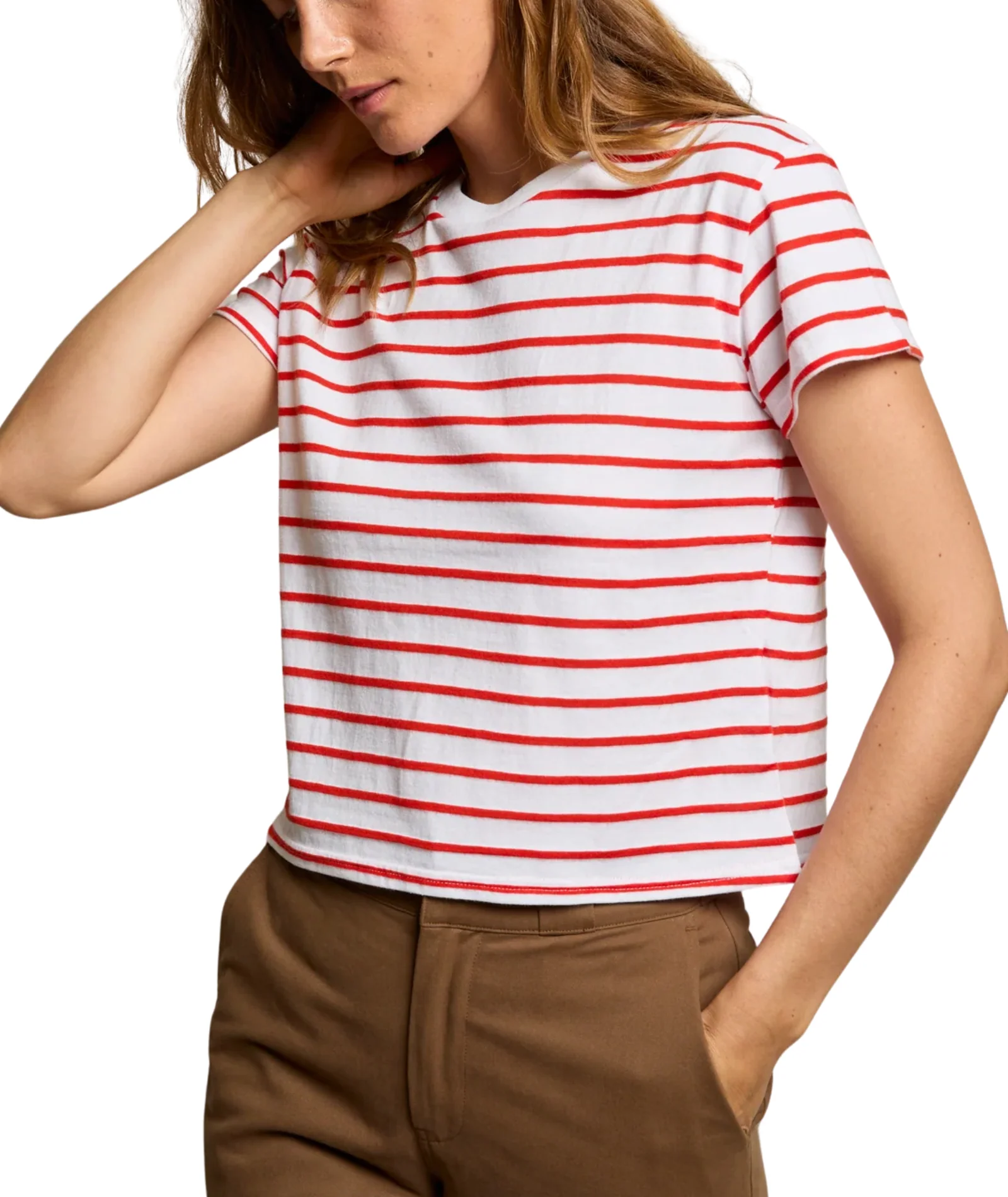 Perfect White Tee Women Everett Jersey Stripe Boxy Crew Tomato - Image 2