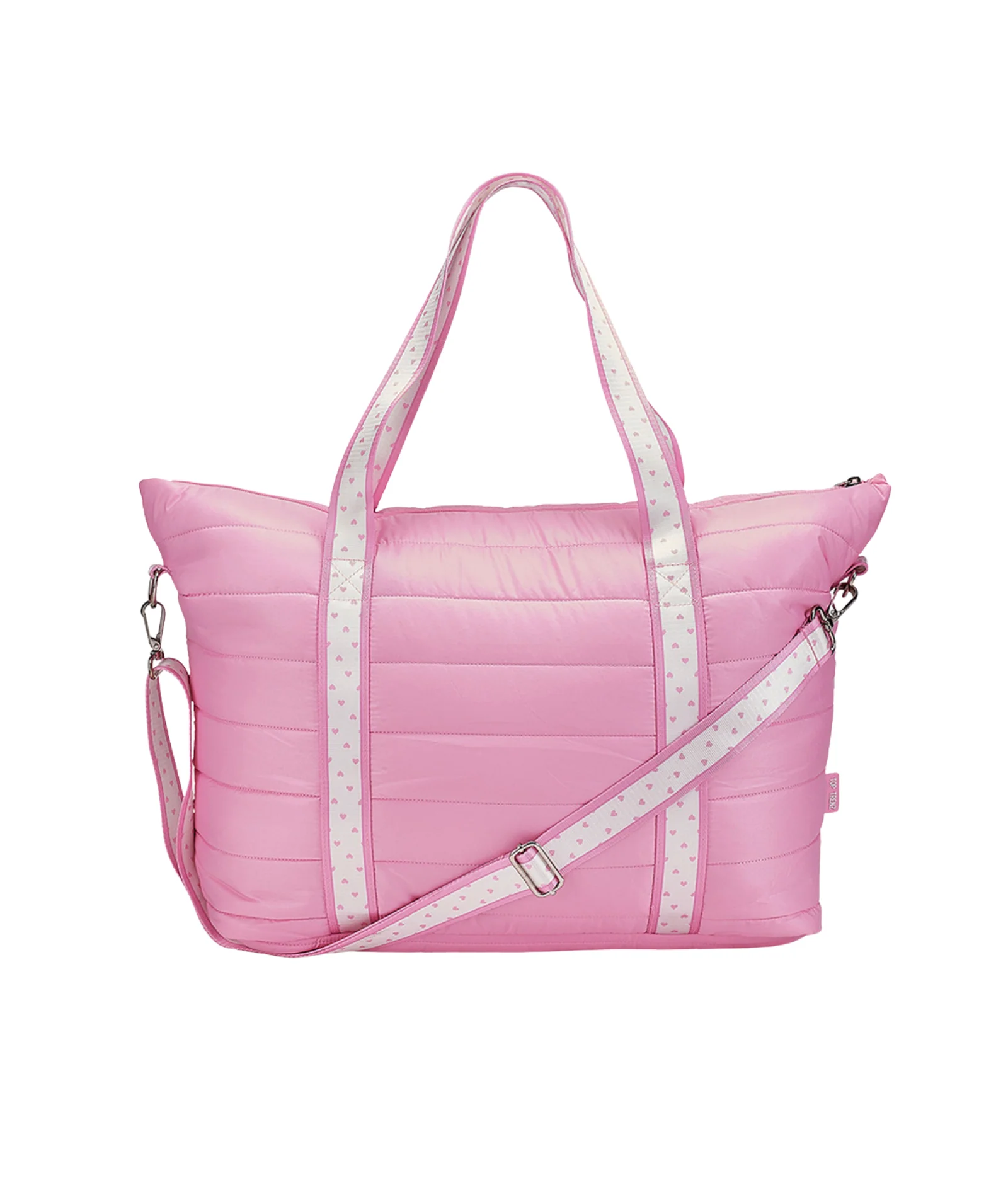 Pink Heart Strap Puffer Tote Bag
