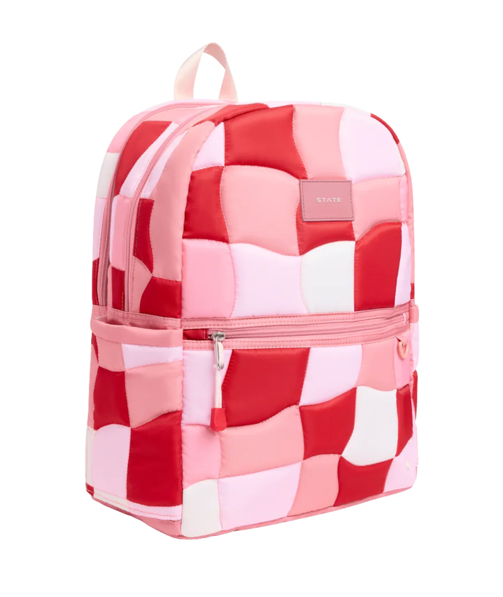 State Bags Kane Kids Double Pocket Large Backpack Pink Puffer Check - Image 2