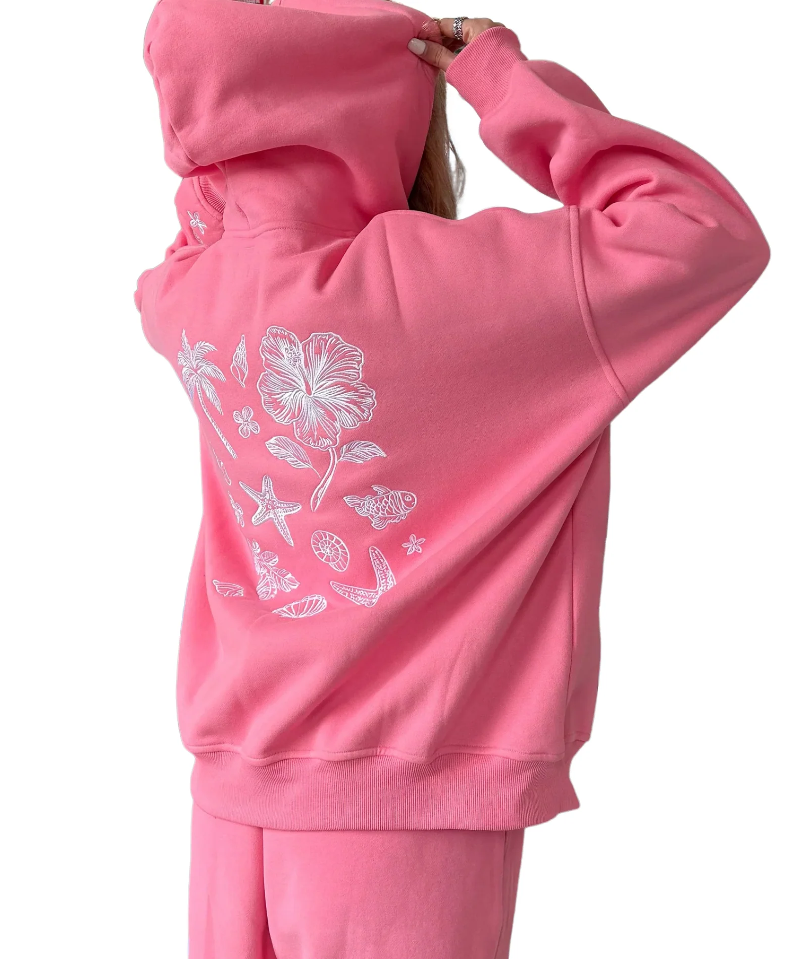 Sunkissed Coconut Juniors Hibiscus Pink Tropical Hoodie - Image 3