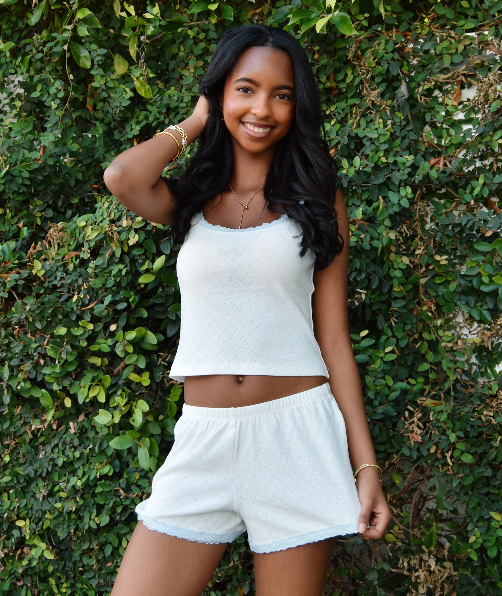 Theme Girls Lizzie White With Blue Lace Heart Pointelle Tank - Image 3