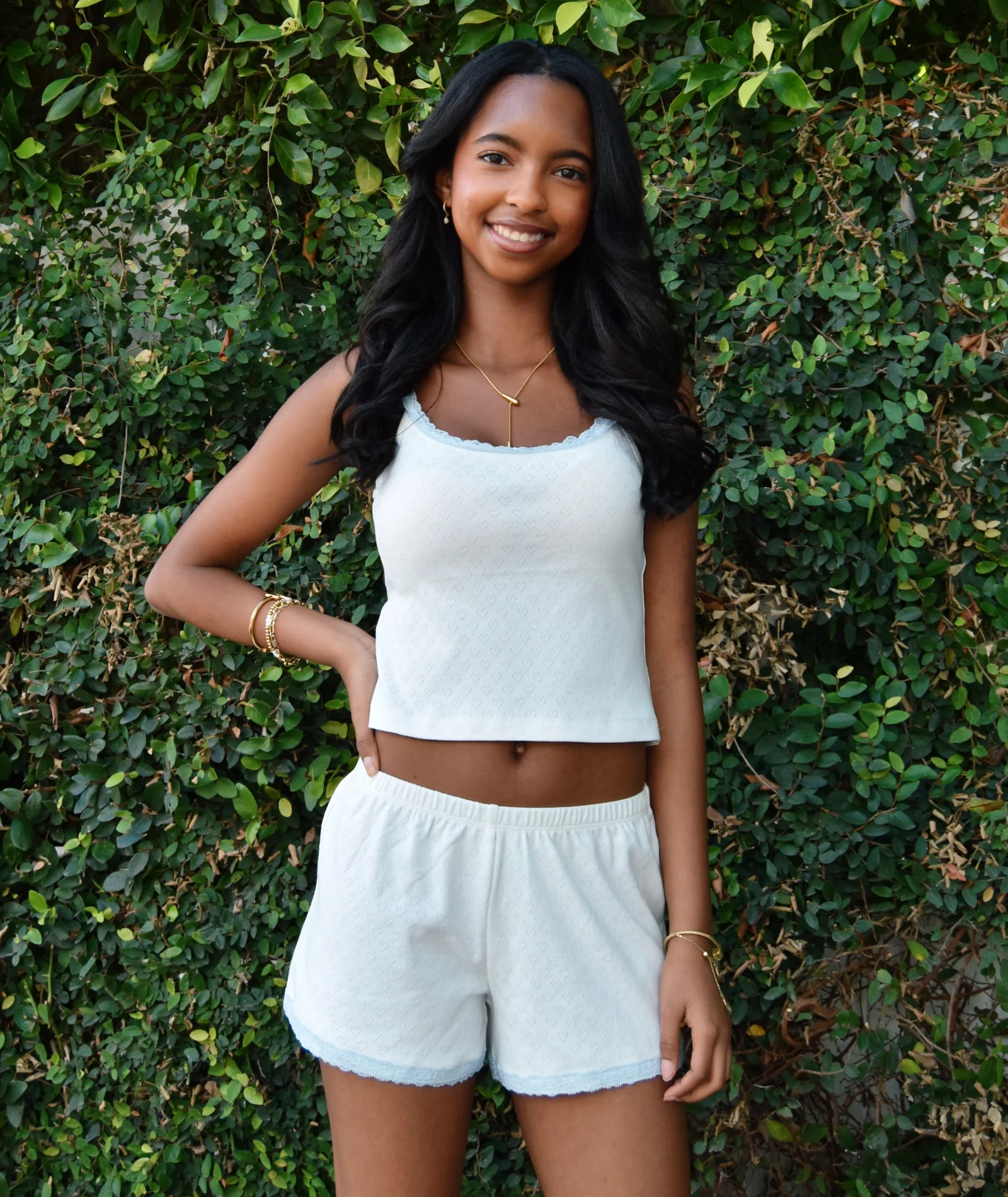 Theme Girls Lizzie White With Blue Lace Heart Pointelle Tank - Image 4