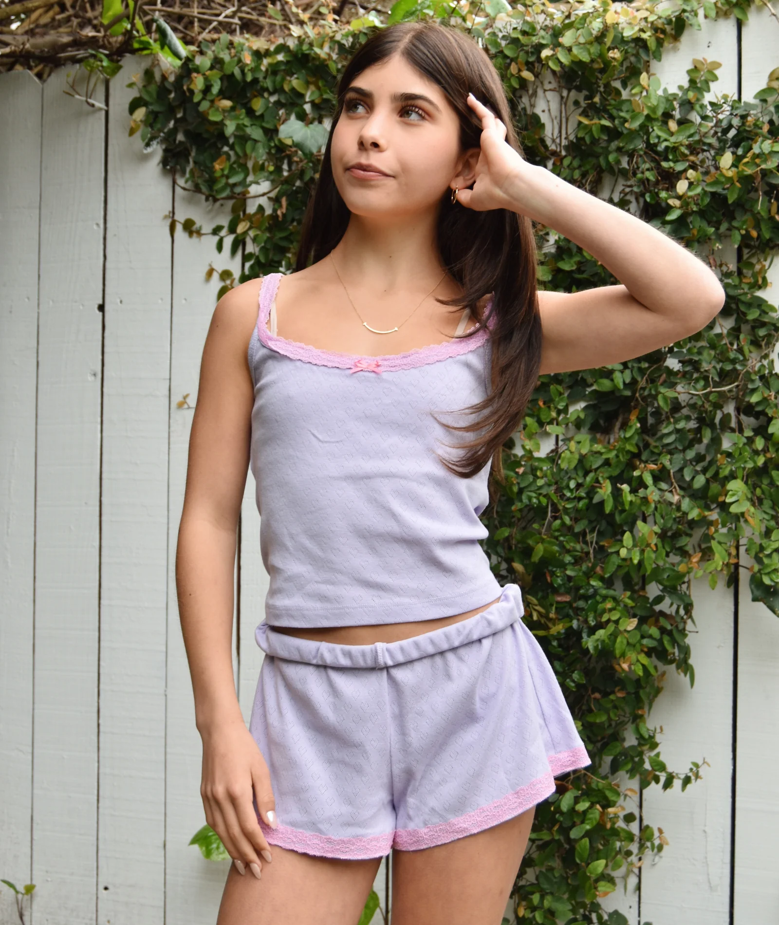Theme Girl Teddy Heart Pointelle Lace Trim Shorts - Image 4