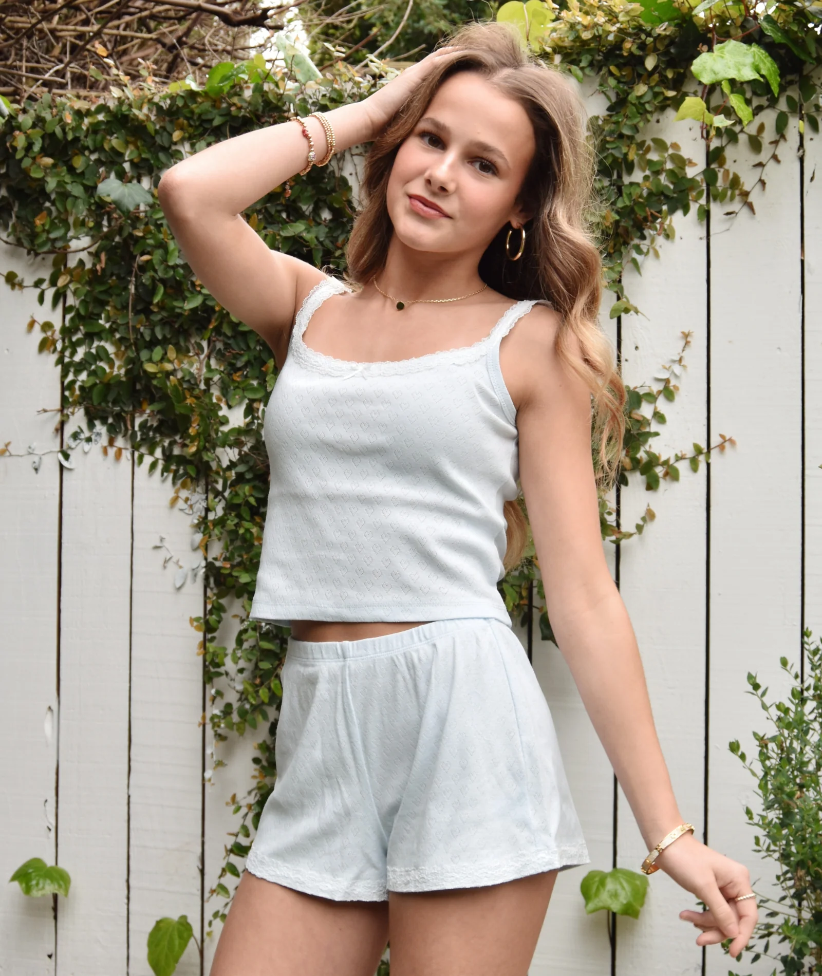 Theme Girl Teddy Heart Pointelle Lace Trim Shorts - Image 6