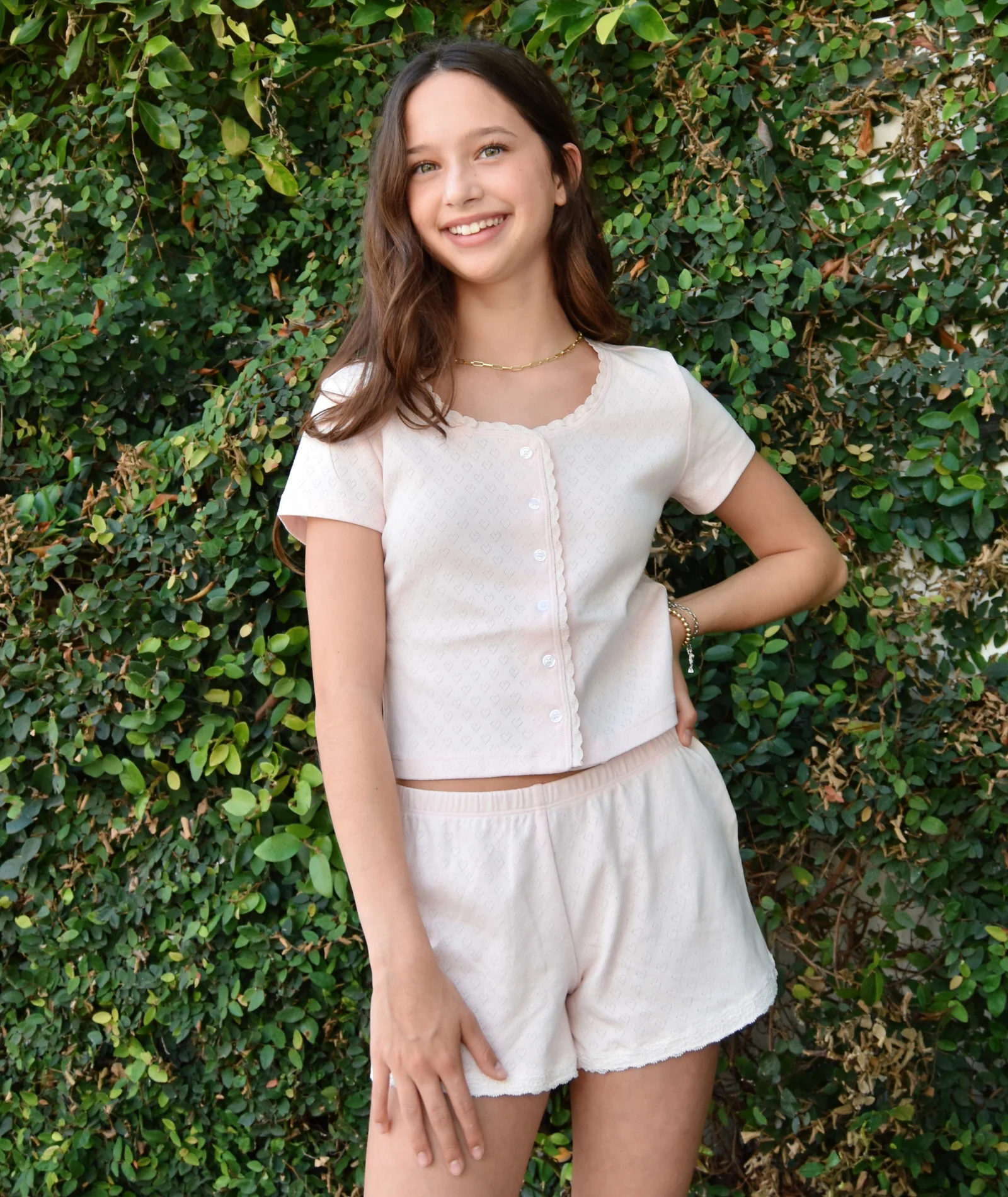 Theme Girl Teddy Pastel Pink Heart Pointelle Shorts - Image 2