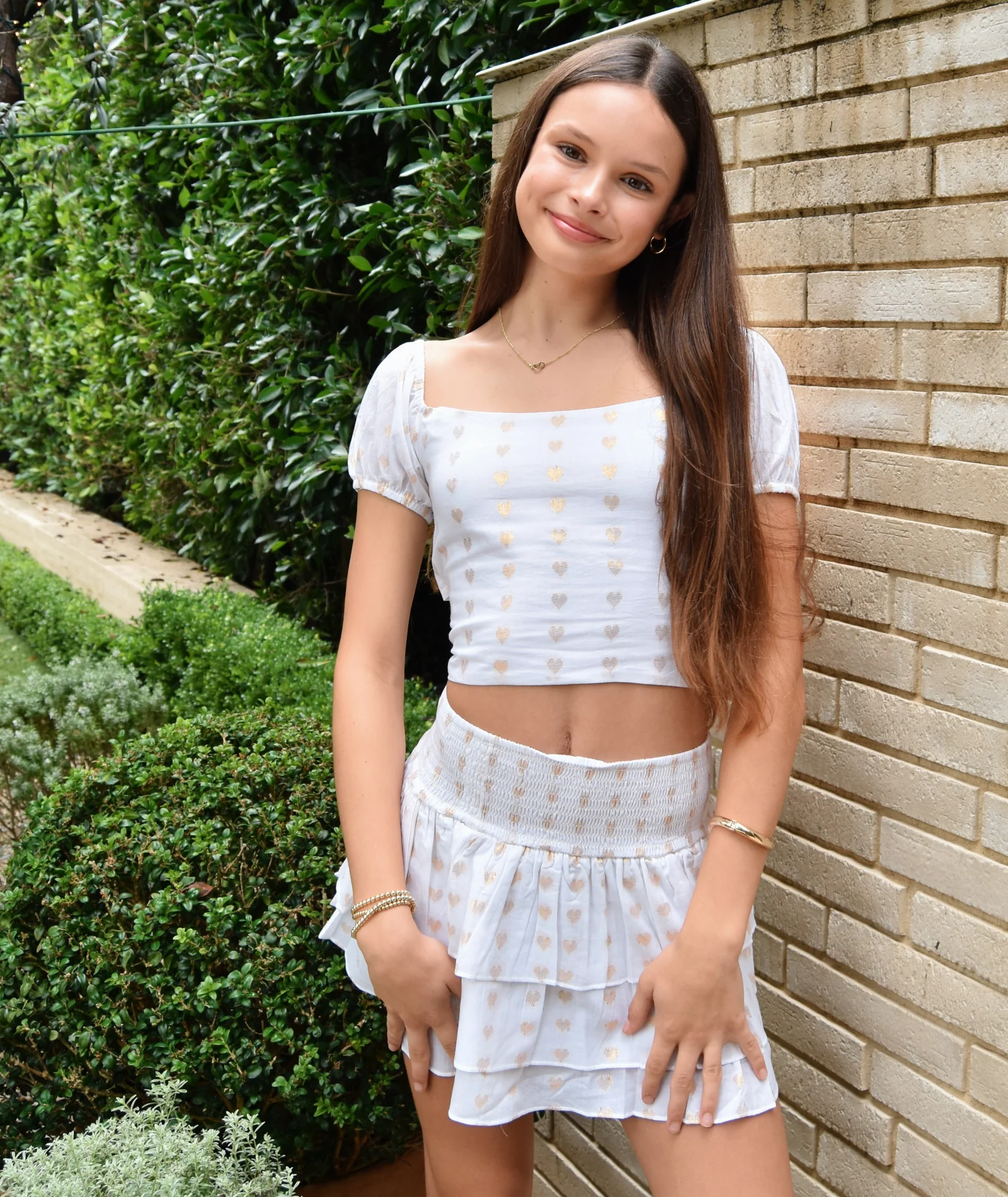Theme Girls Gemma Lurex Heart Mini Skirt Winter White - Image 3