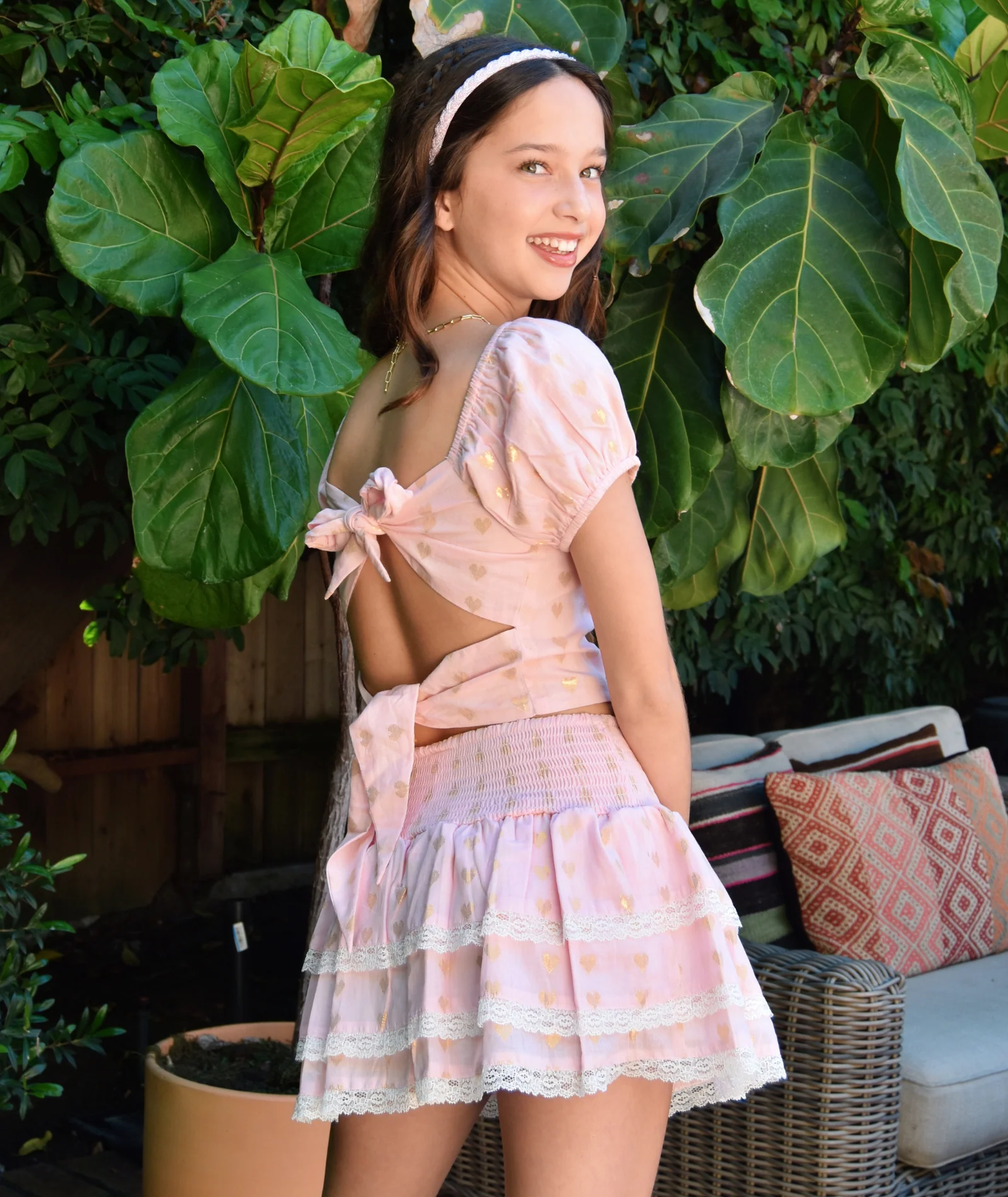 Theme Girls Gemma Pastel Pink Lace Hearts Ruffle Mini Skirt - Image 3