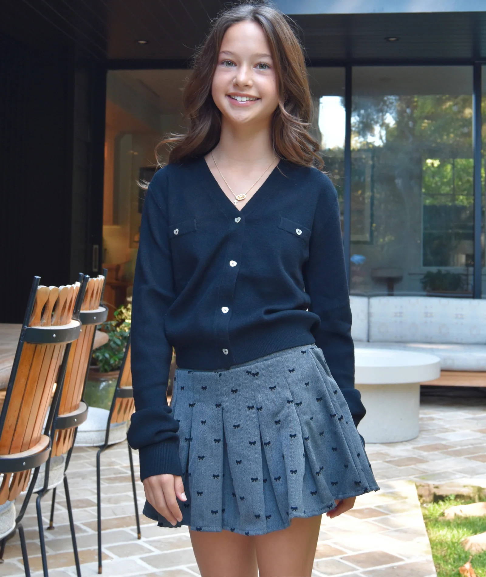 Theme Girls Mickey Heart Buttons Black Cardigan - Image 2
