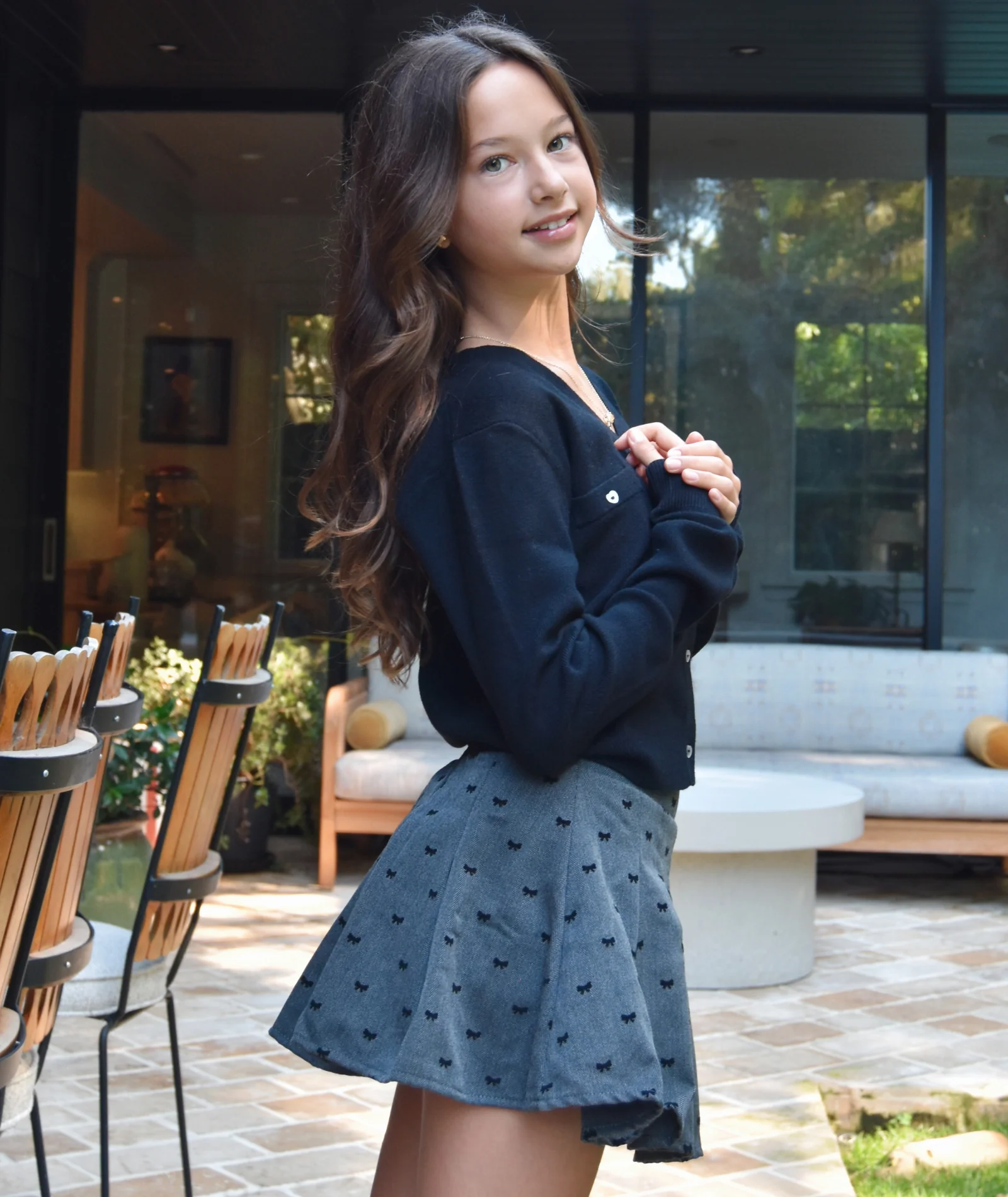 Theme Girls Mickey Heart Buttons Black Cardigan - Image 3