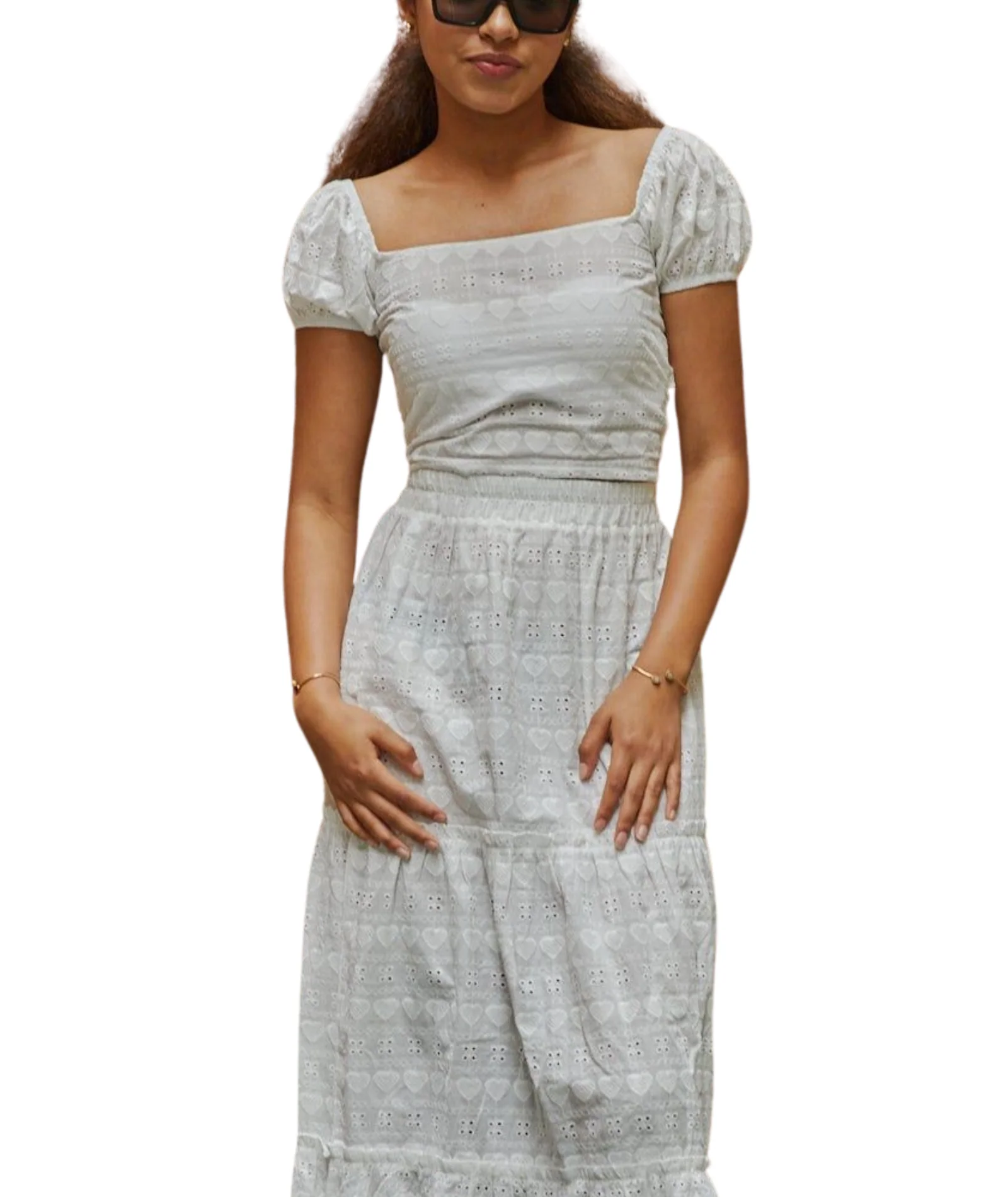 Theme Girls Noa White Heart Flower Eyelet Tie Back Top - Image 2